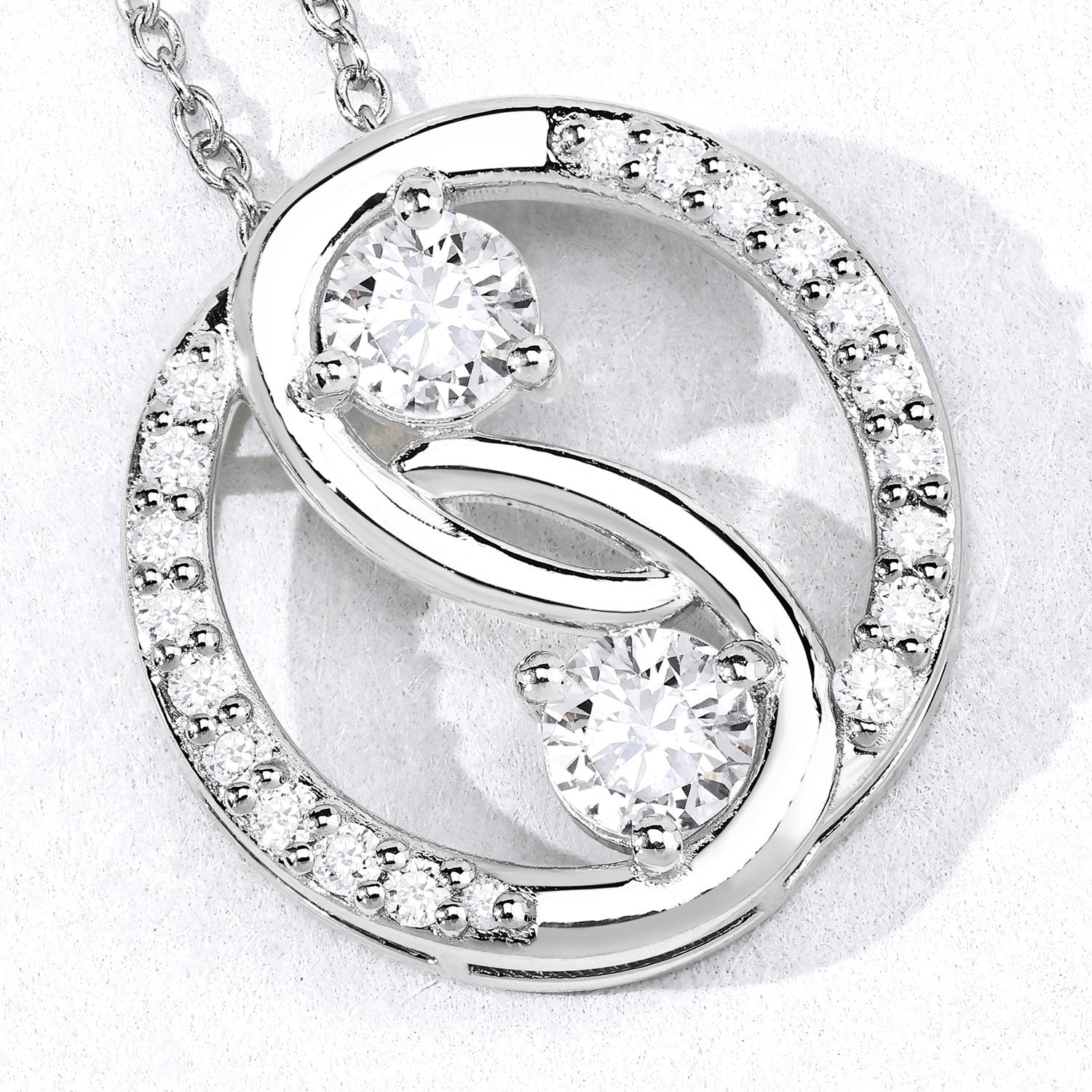 1 Cttw Round Lab Diamond Rhodium Plated Silver Two Stone Swirl Circle Pendant Necklace