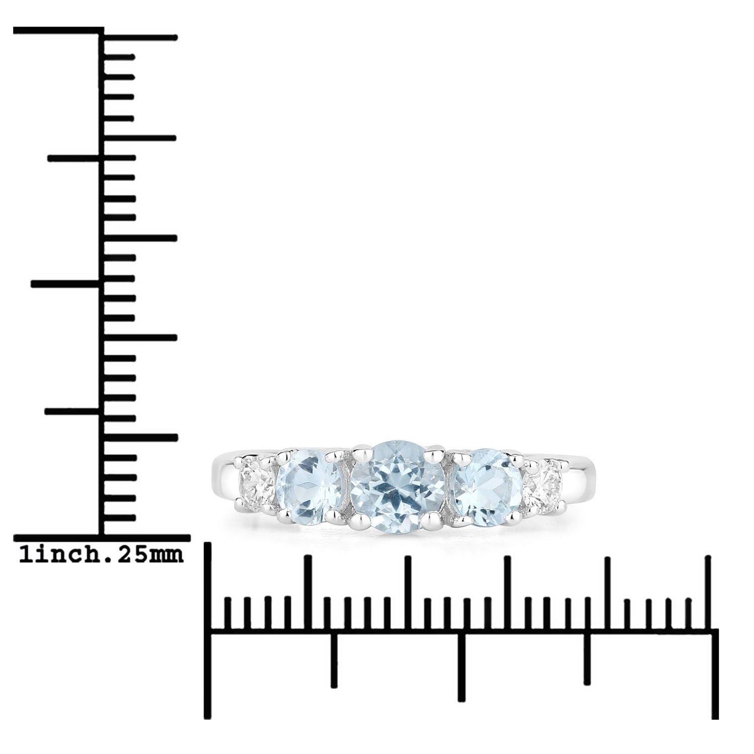 0.82 Ct Round Blue Aquamarine & Lab Diamond Prong Silver Five Stone Eternity Ring