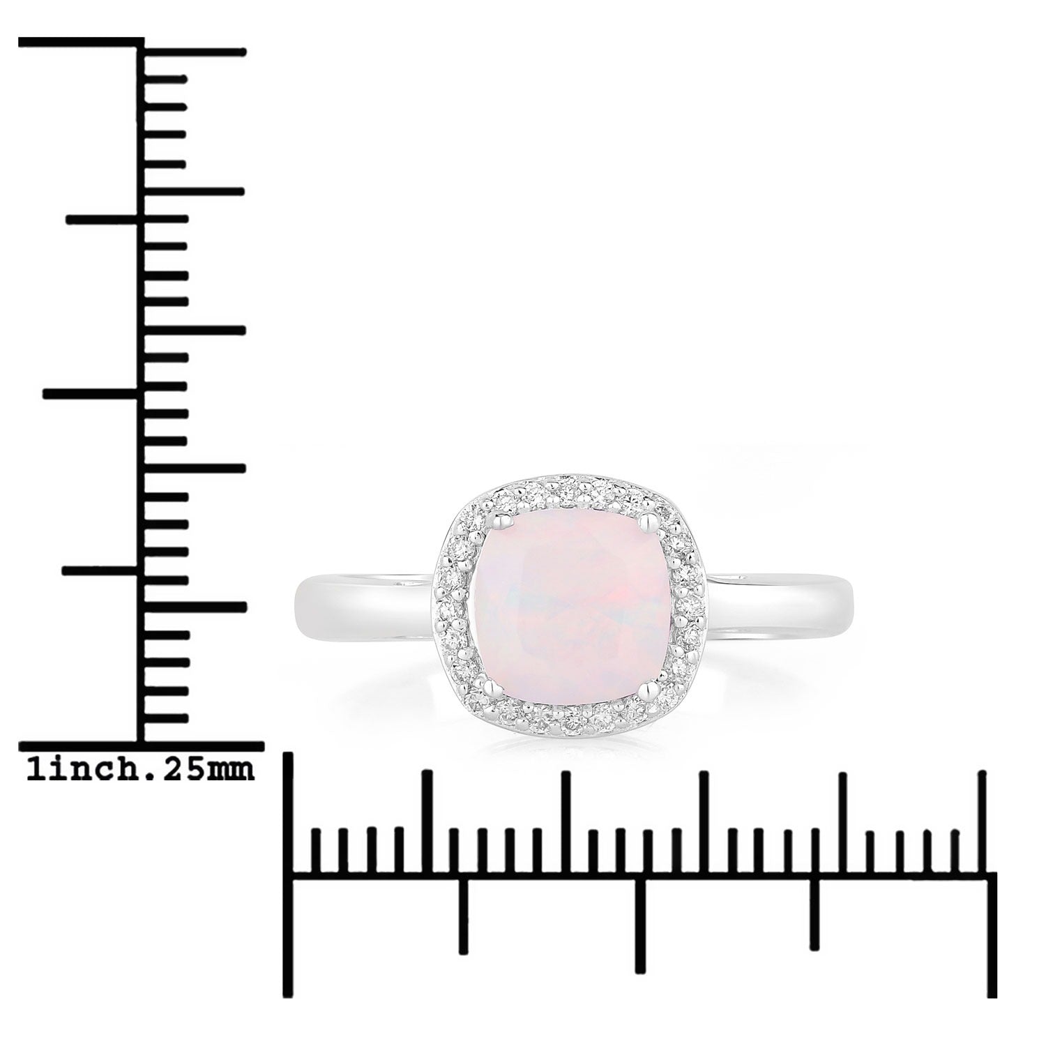 0.80 Ct Cushion Ethiopian Opal & Lab Diamond Prong Sterling Silver Halo Ring