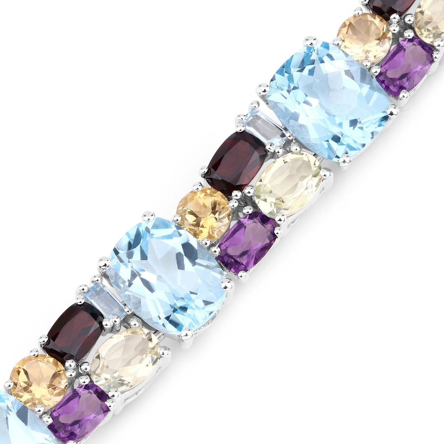 51.36 Ct Multi-Gemstone Prong 925 Sterling Silver Tennis Bracelet