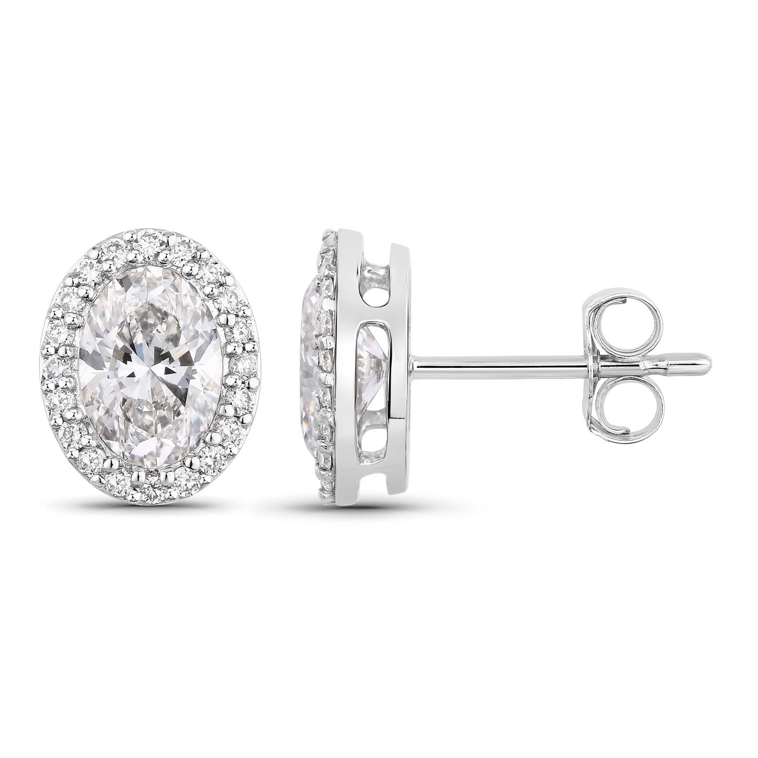 1.76 Ct Oval Lab Grown Diamond Prong Platinum Bridal Halo Stud Earrings