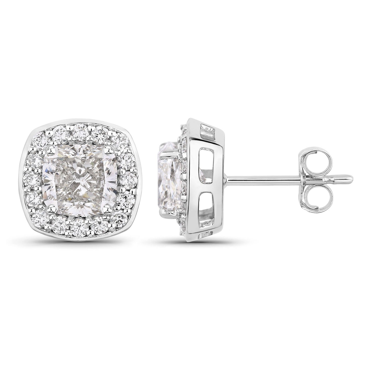3.08 Ct Cushion Lab Grown Diamond Prong Platinum Bridal Stud Earrings