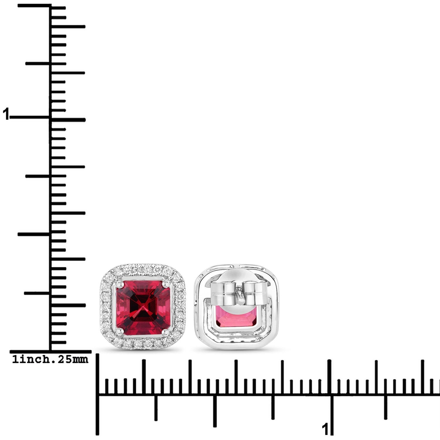 Red Rubellite and White Diamond 14K Gold Stud Earrings