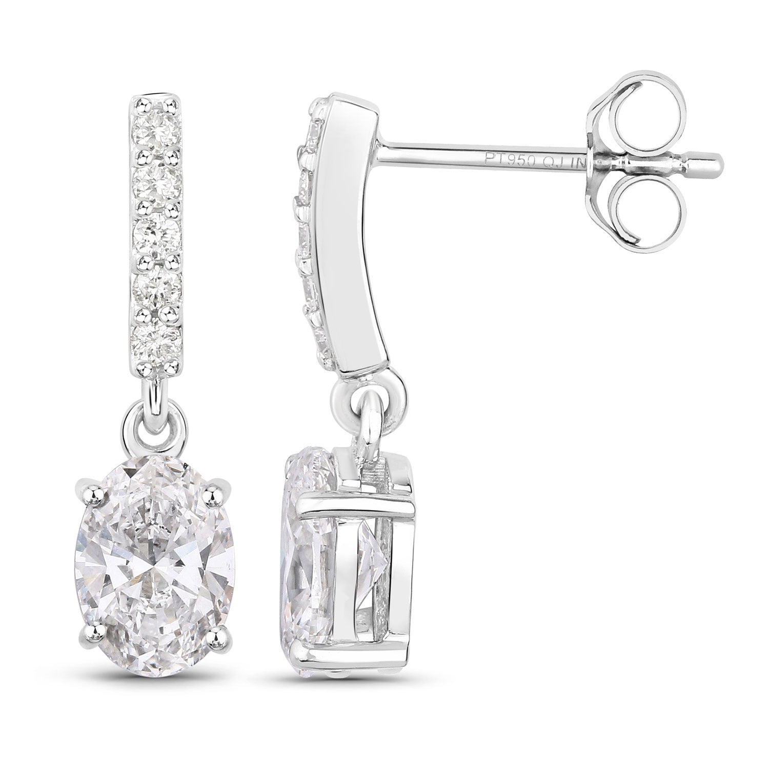 1.64 Ct Oval Lab Grown Diamond Prong Platinum Dangle Drop Bridal Earrings