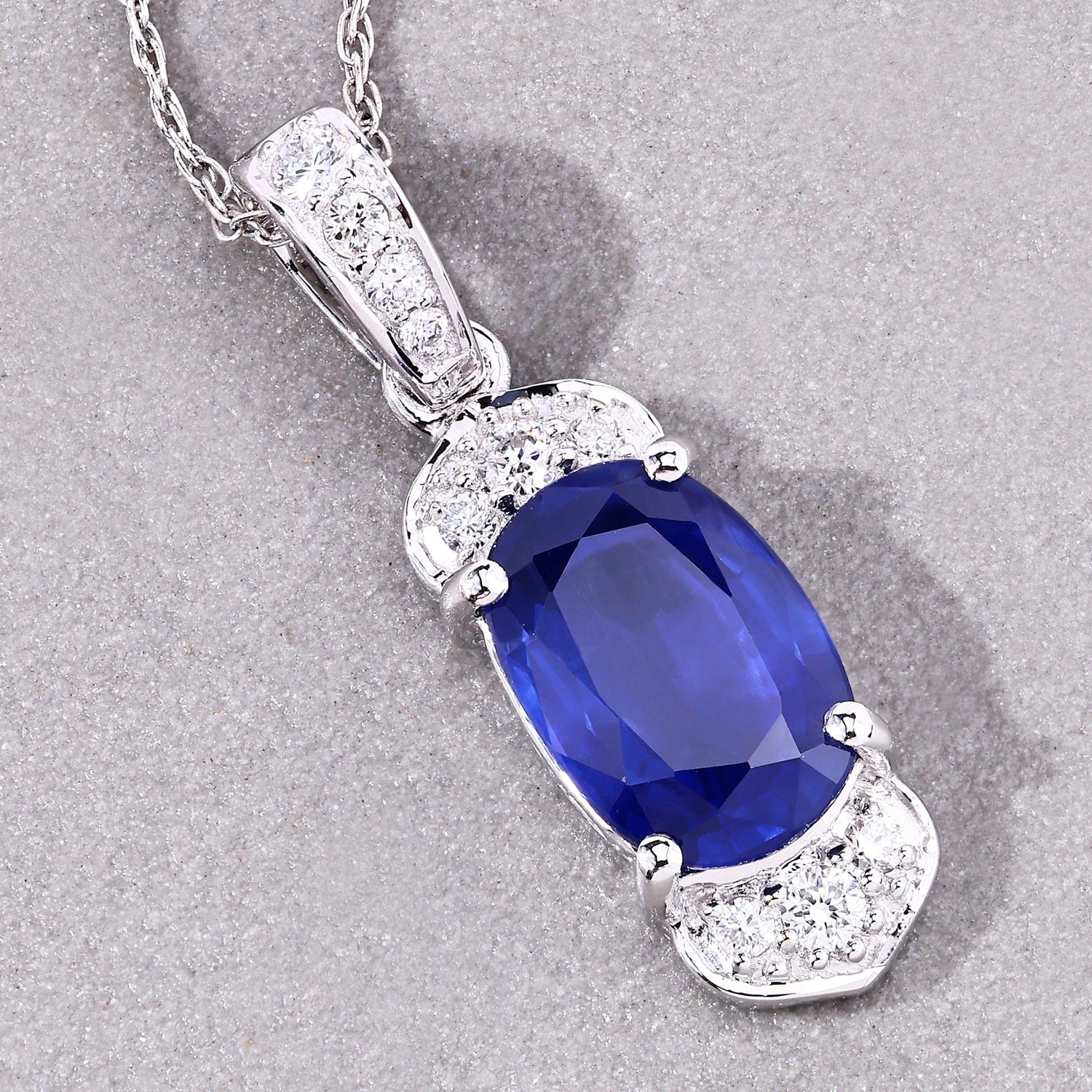2.46 Ct Genuine Cushion Ceylon Blue Sapphire and Diamond 18K White Gold Statement Pendant