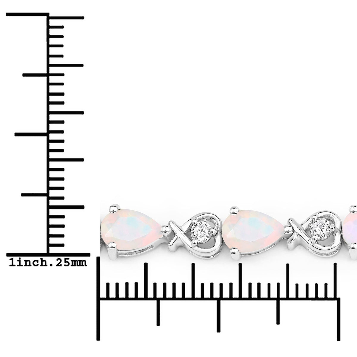 4.28 Ct Pear White Ethiopian Opal Lab Grown Diamond Rhodium Over Sterling Silver Link Bracelet