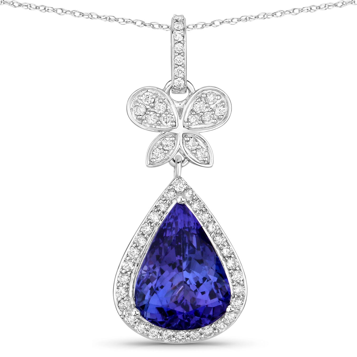 5.54 Ct Genuine Pear Tanzanite and Diamond 18K White Gold Statement Pendant