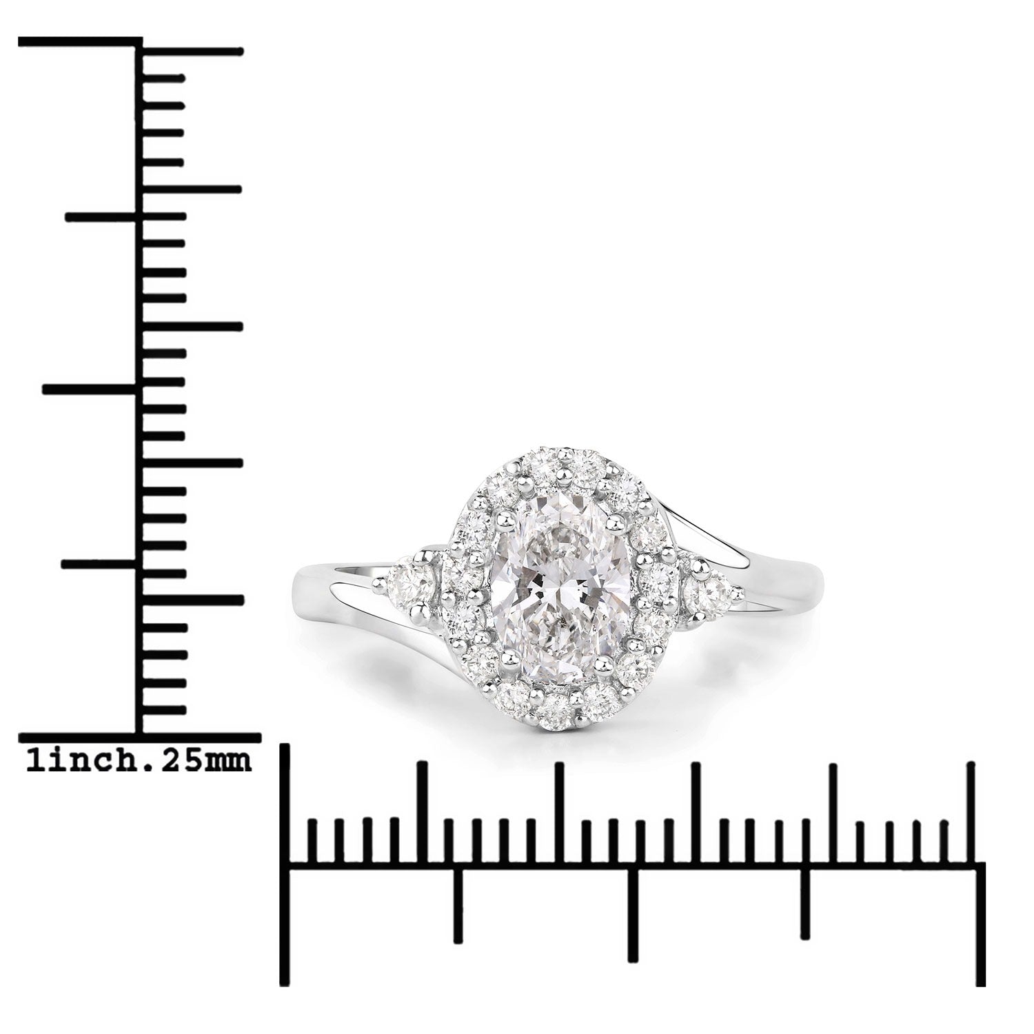 1.02 Ct Oval Lab Grown Diamond Platinum Halo Bypass Bridal Ring
