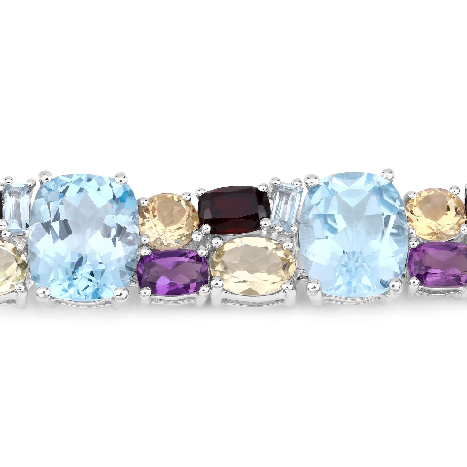 51.36 Ct Multi-Gemstone Prong 925 Sterling Silver Tennis Bracelet