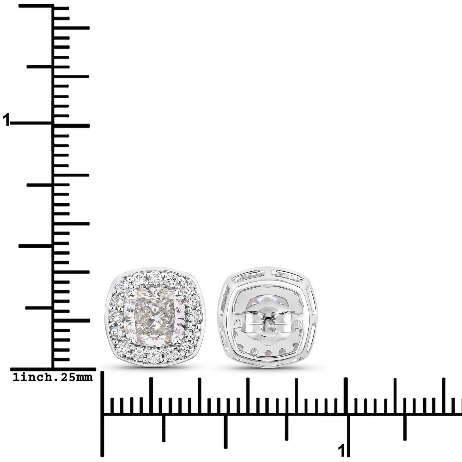 3.03 Ct Cushion Lab Grown Diamond Prong Platinum Bridal Halo Stud Earrings