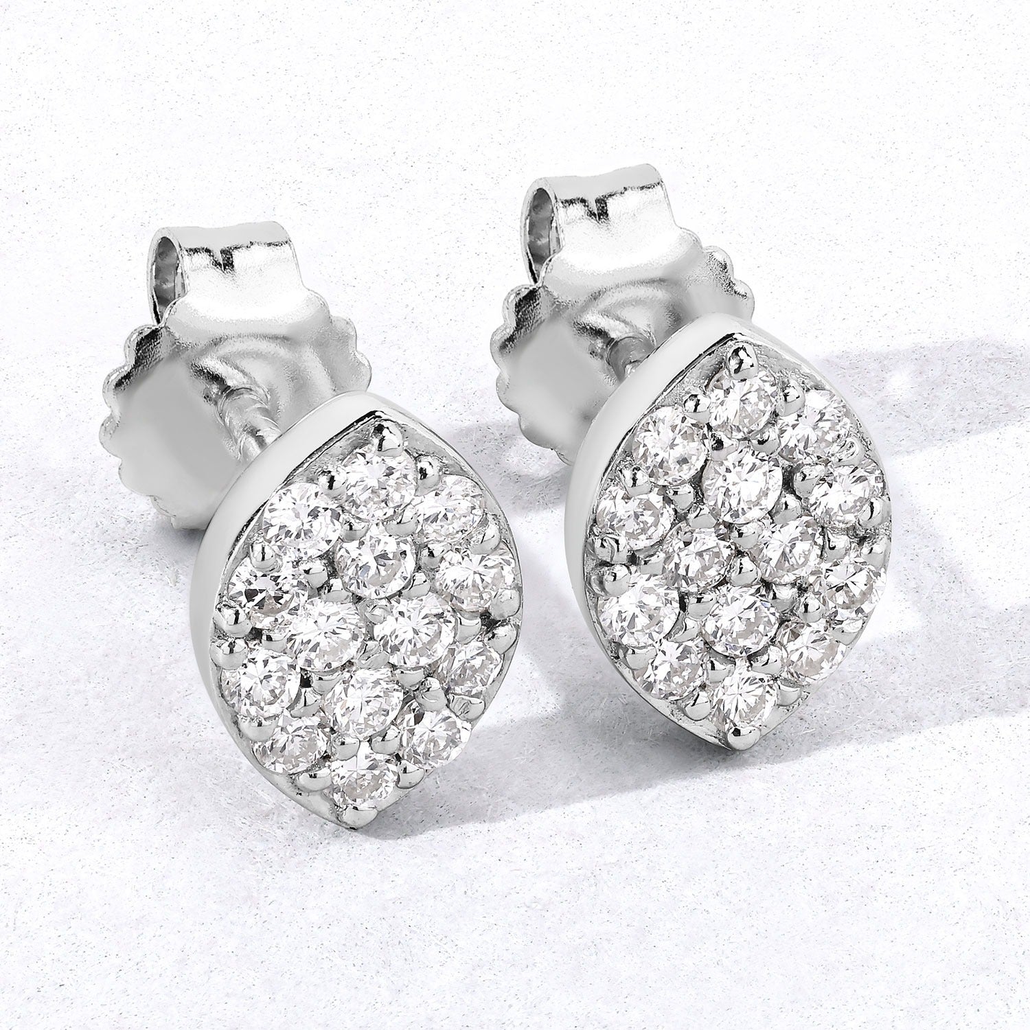 0.50 Cttw Round White Lab Diamond Pavé Rhodium Plated Silver Marquise Cluster Stud Earrings