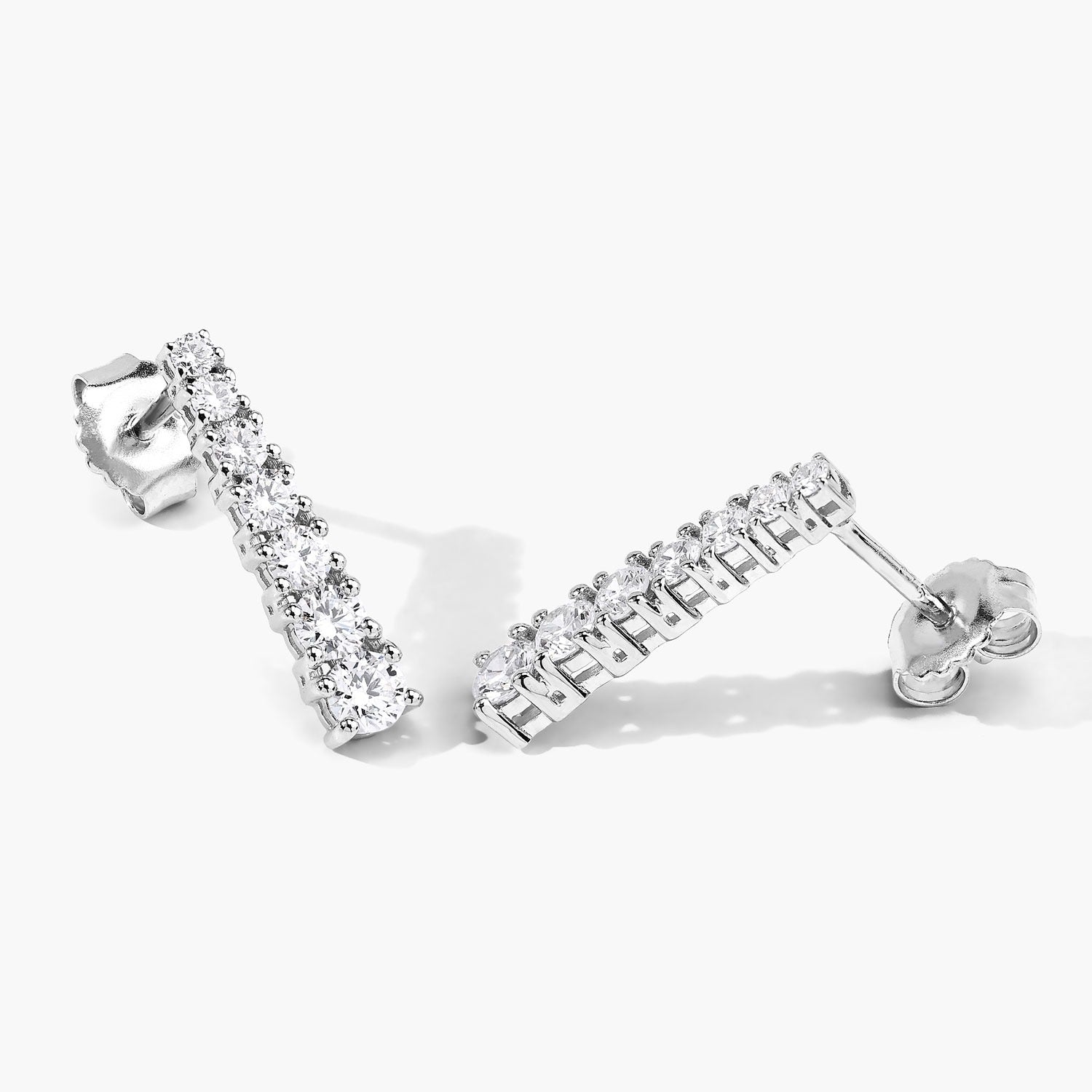1.00 Cttw Round White Lab Diamond Prong Rhodium Plated Silver Graduated Linear Drop Earrings