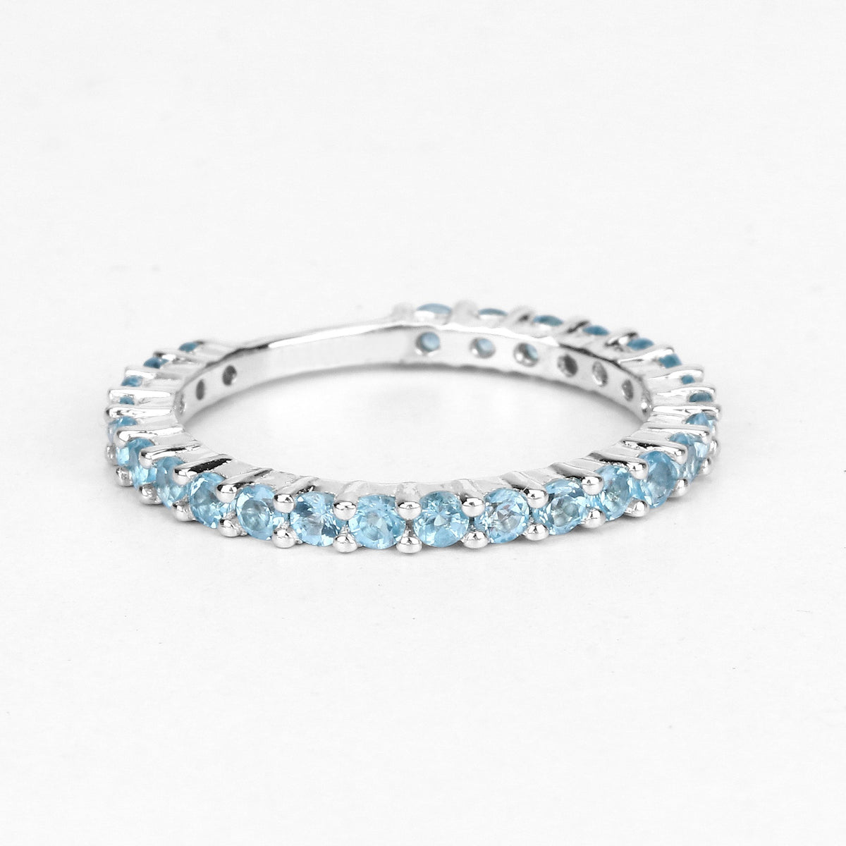 0.94 Ct Round Swiss Blue Topaz Rhodium Over 925 Sterling Silver Eternity Band Ring