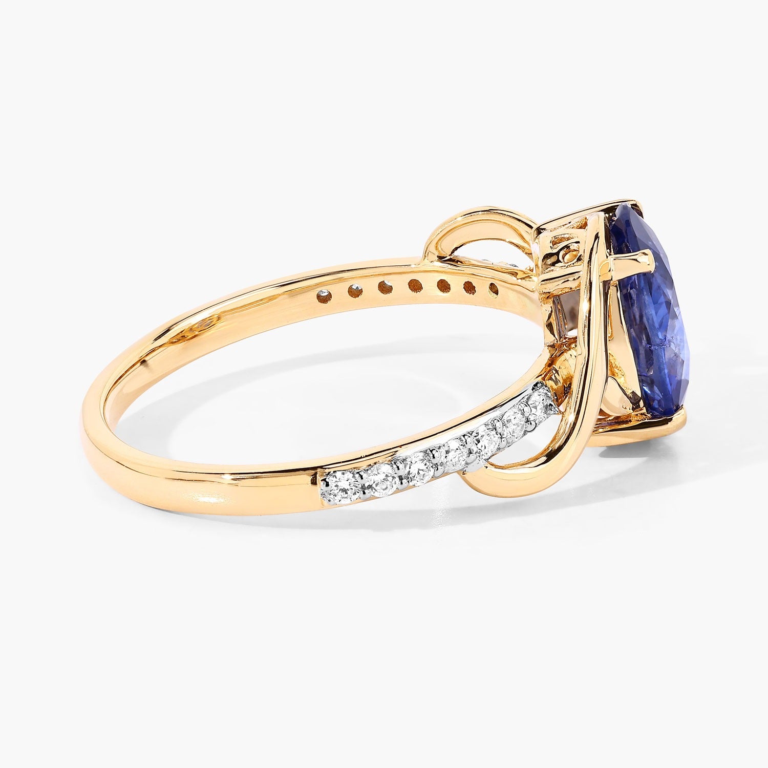 2.34 Ct Genuine Oval Ceylon Blue Sapphire Diamond 18K Yellow Gold Crossover Ring