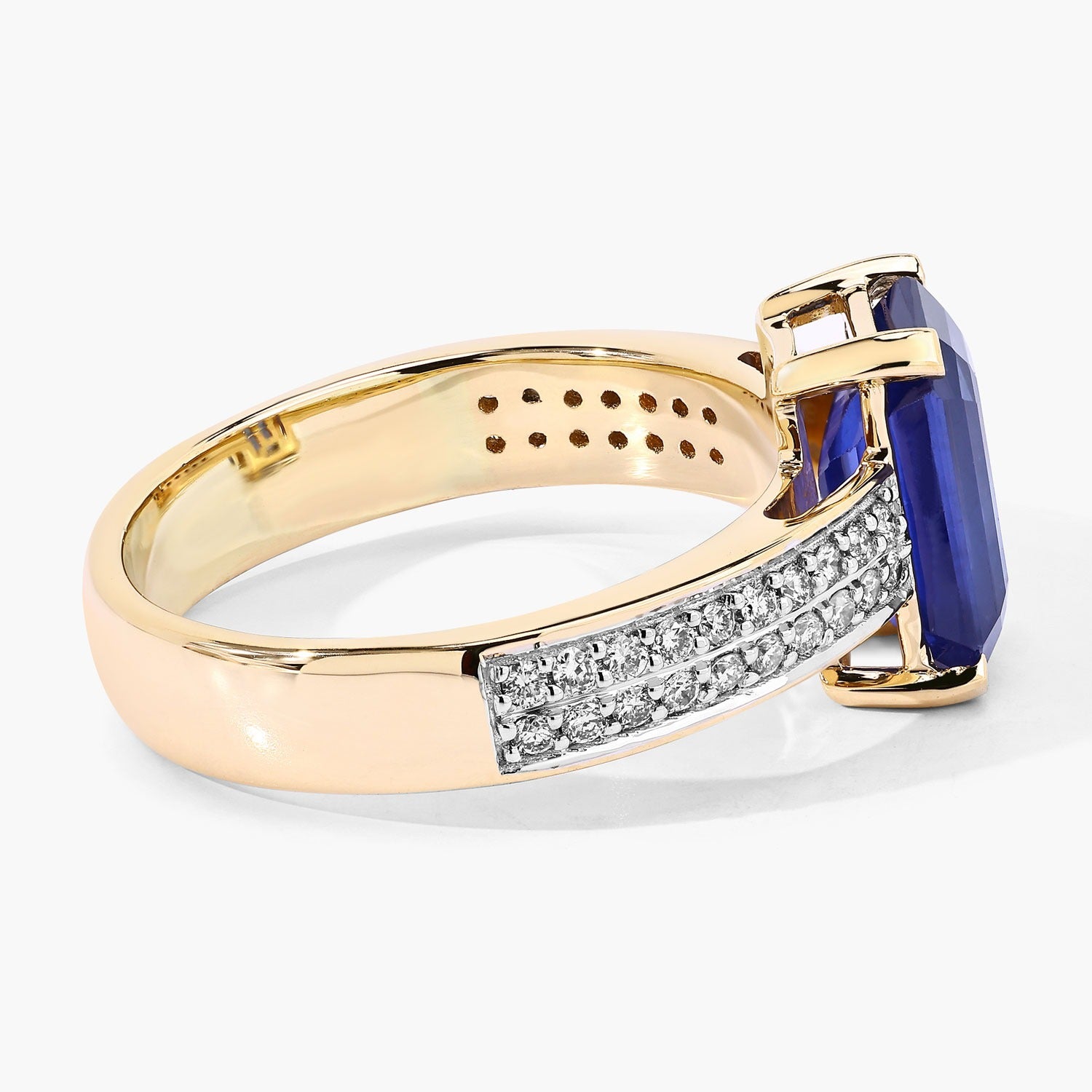 3.14 Ct Genuine Ceylon Blue Sapphire Diamond 18K Yellow Gold Octagon Pave Ring