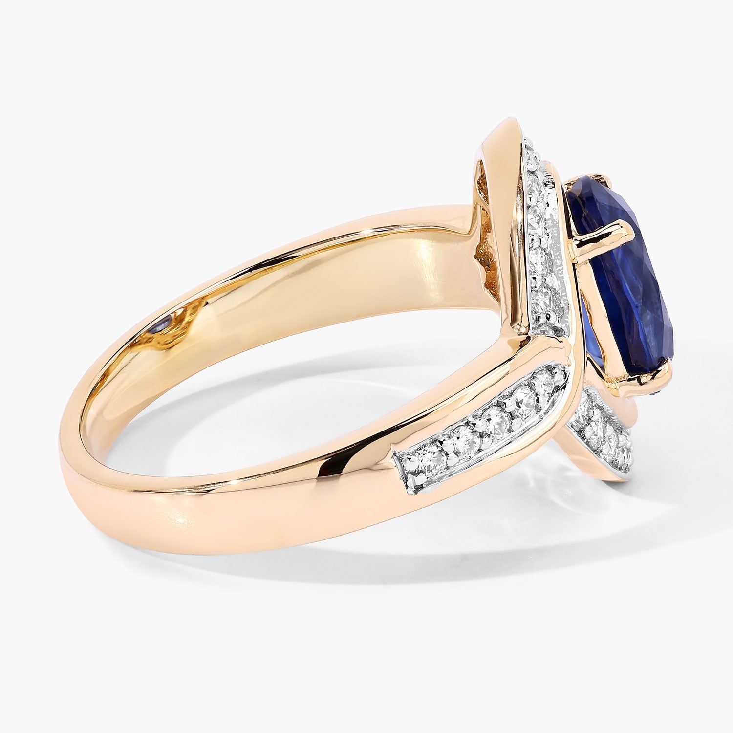 2.37 Ct Genuine Ceylon Blue Sapphire and Diamond 18K Yellow Gold Statement Ring