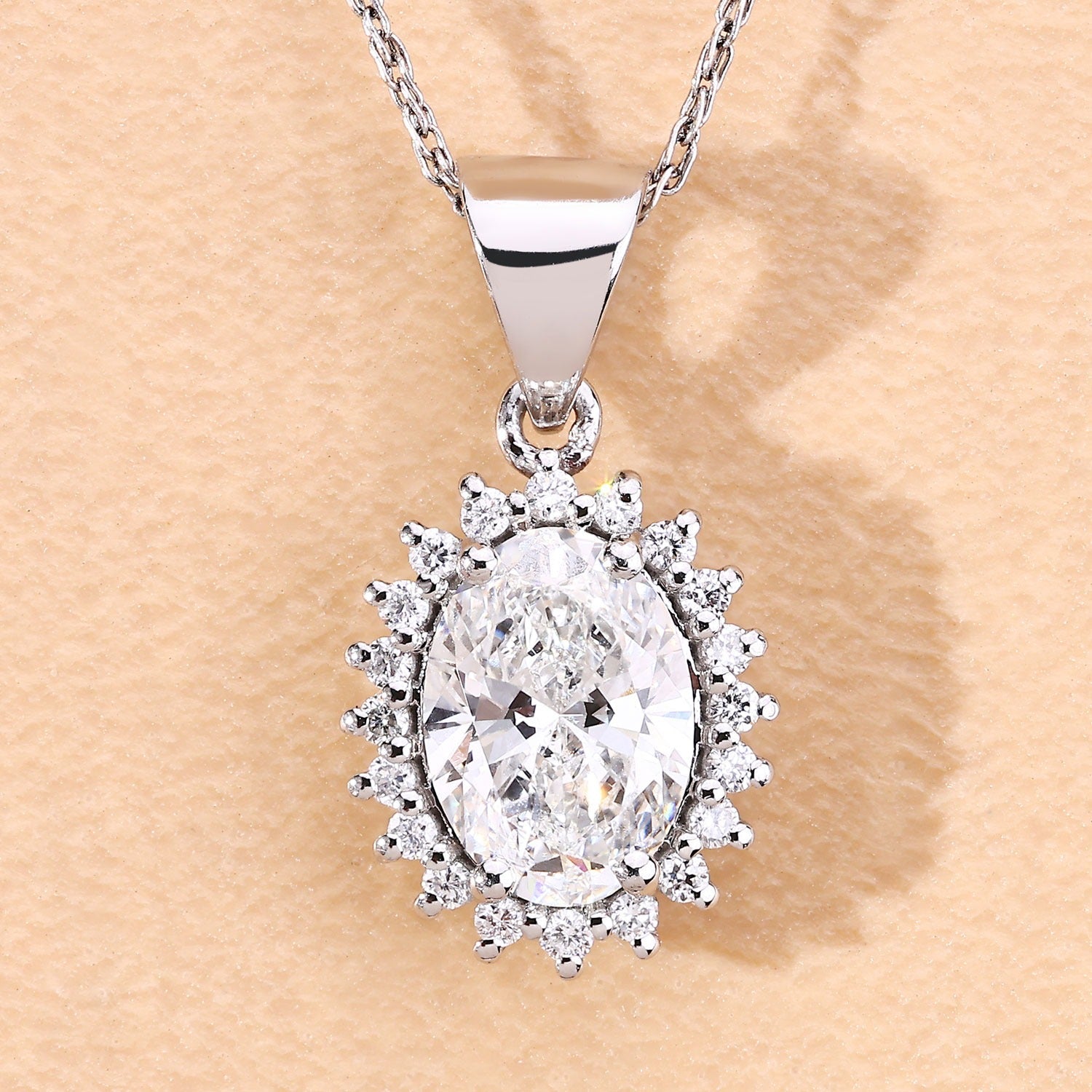 1.23 Ct Oval Lab Grown Diamond Bridal Floral Halo Platinum Pendant