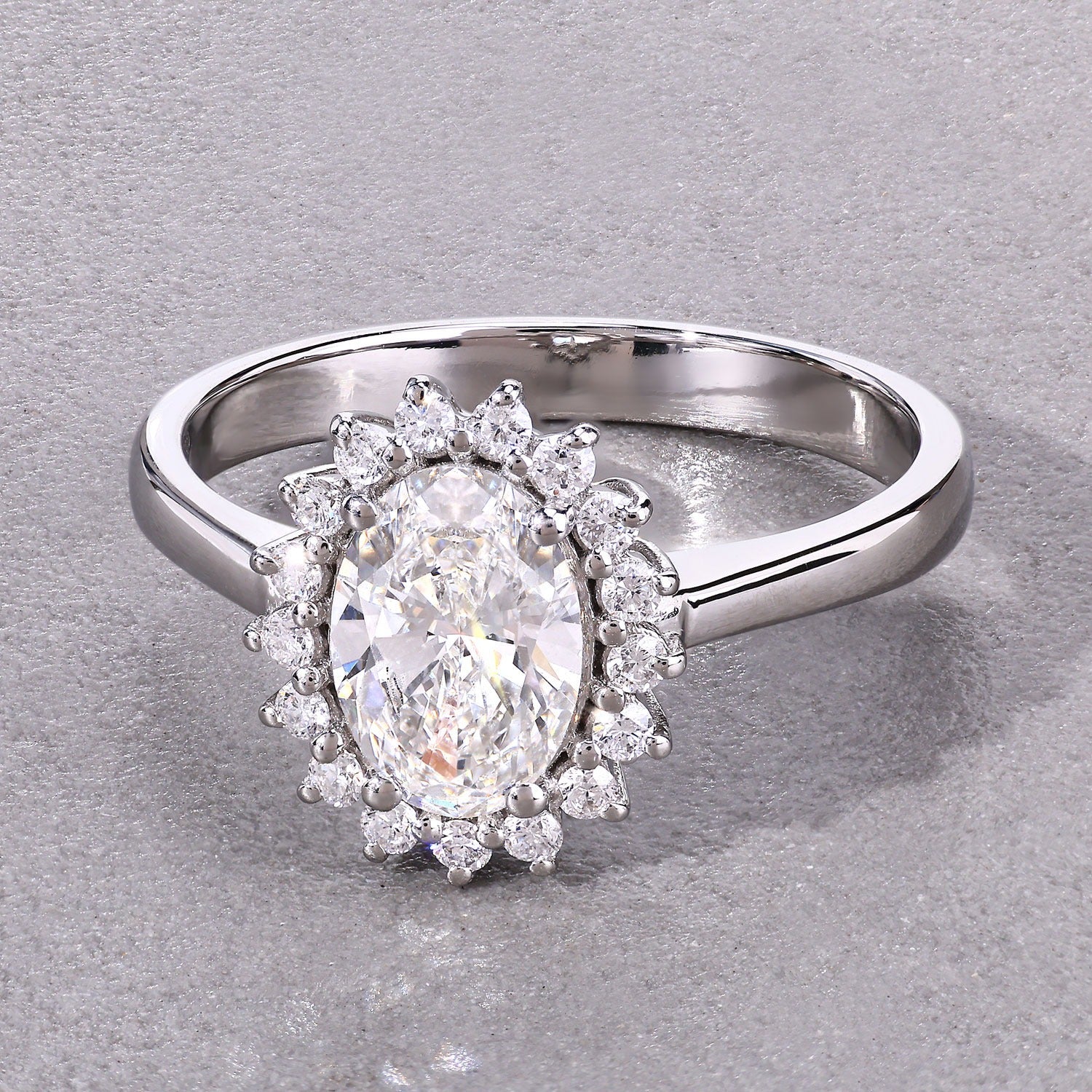 1.98 Ct Oval Lab Diamond Platinum Halo Bridal Cathedral Ring with Pave Band