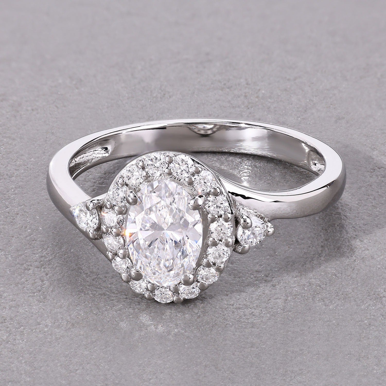 1.02 Ct Oval Lab Grown Diamond Platinum Halo Bypass Bridal Ring