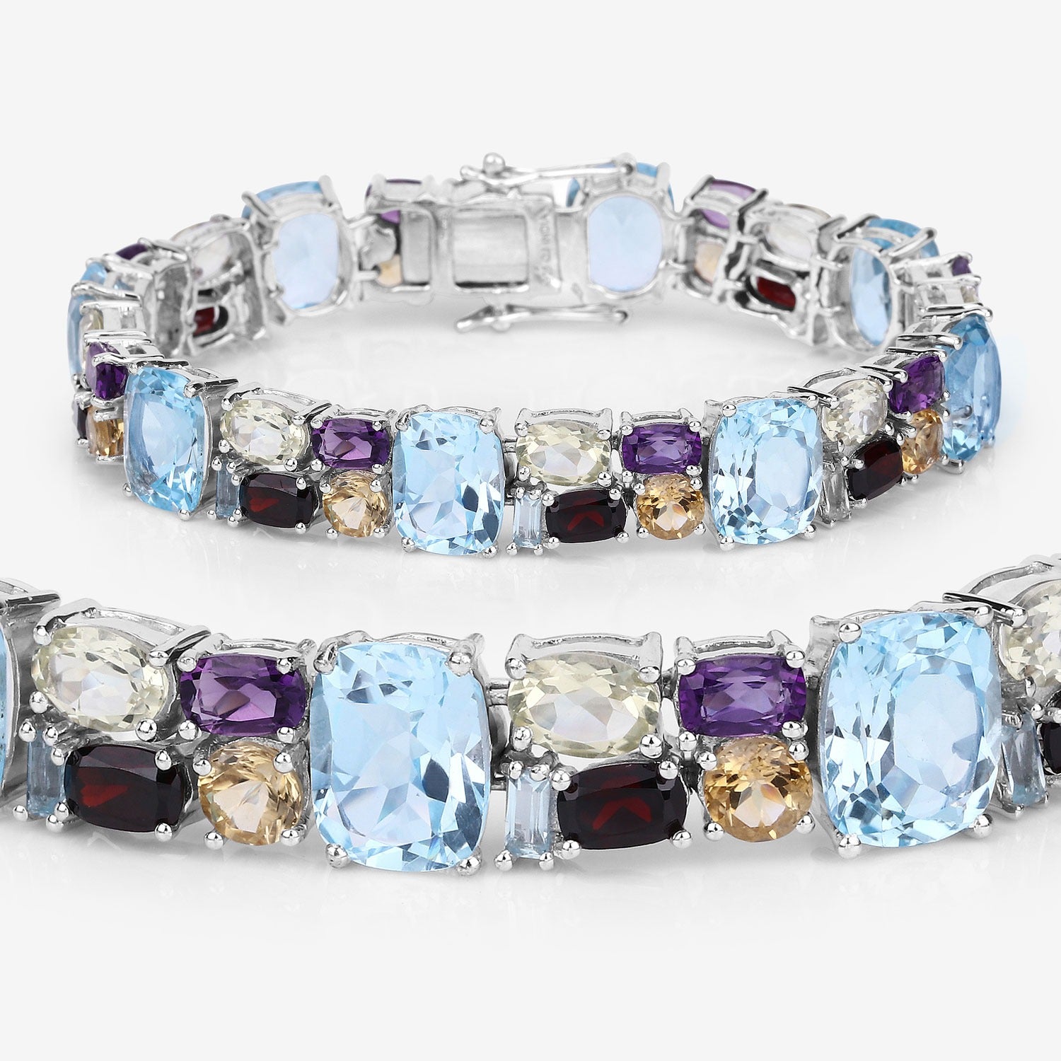 51.36 Ct Multi-Gemstone Prong 925 Sterling Silver Tennis Bracelet