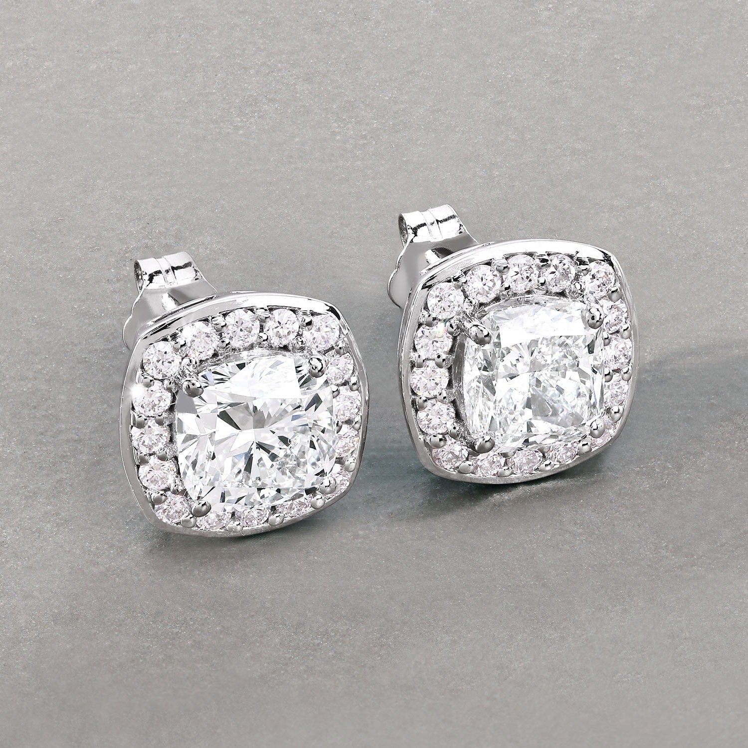 3.08 Ct Cushion Lab Grown Diamond Prong Platinum Bridal Stud Earrings