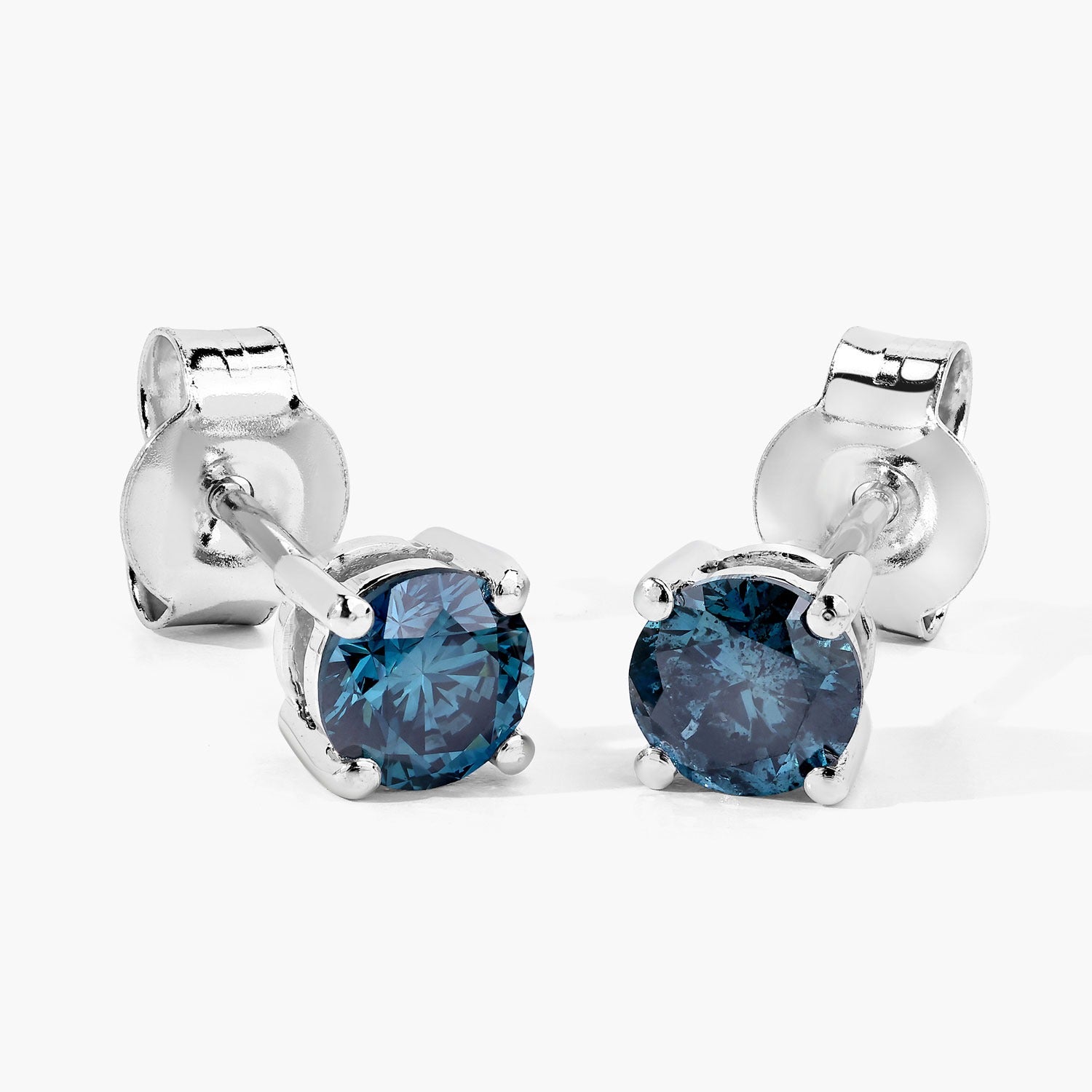 0.80 Cttw Round Teal Blue Diamond 14K Gold Solitaire Stud Earrings