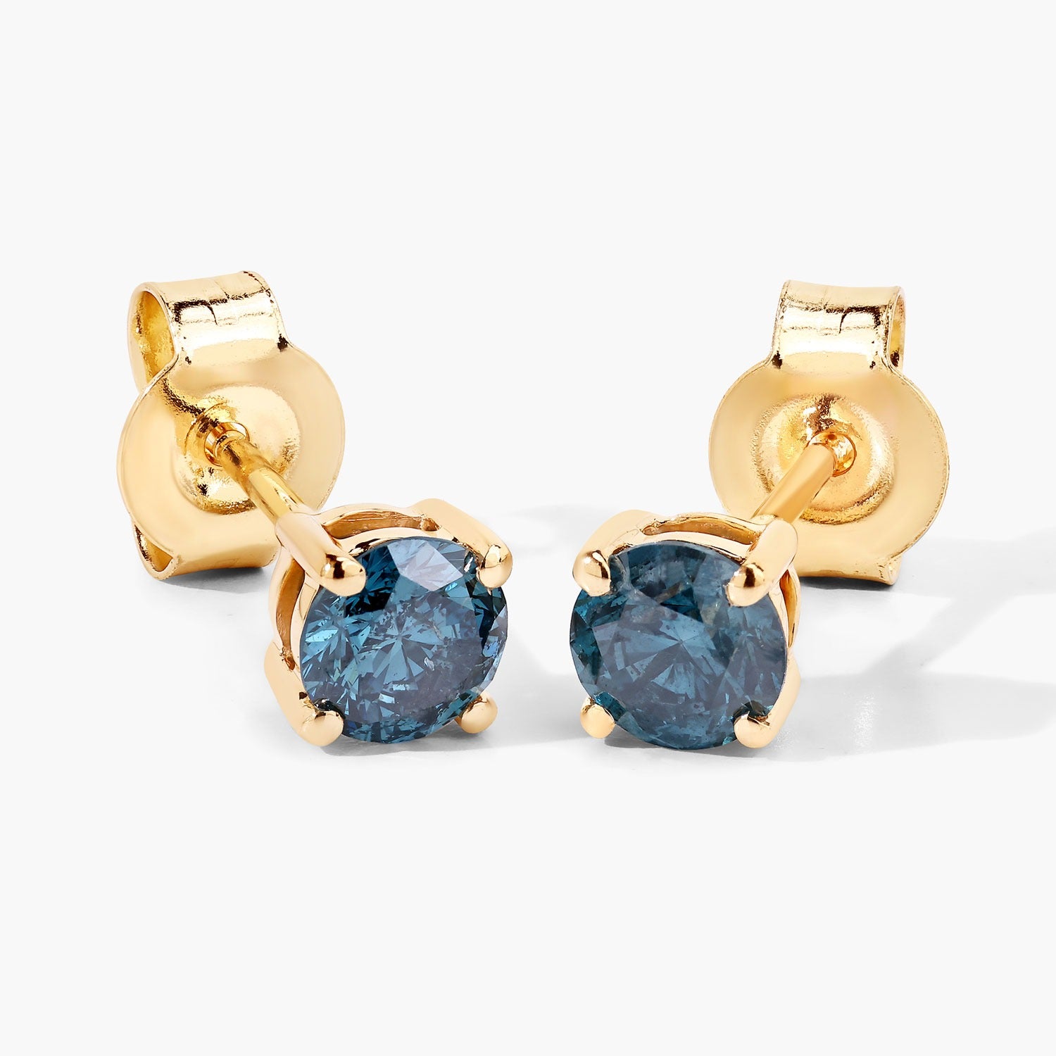 0.73 Cttw Round Teal Blue Diamond 14K Gold Solitaire Stud Earrings