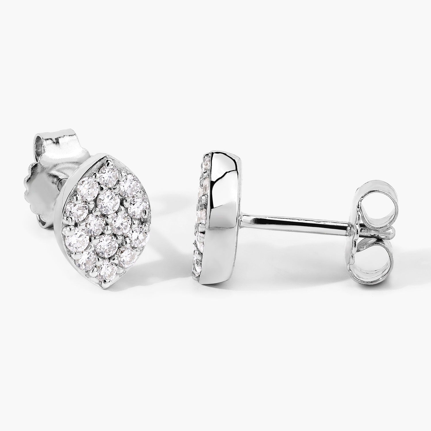 0.50 Cttw Round White Lab Diamond Pavé Rhodium Plated Silver Marquise Cluster Stud Earrings