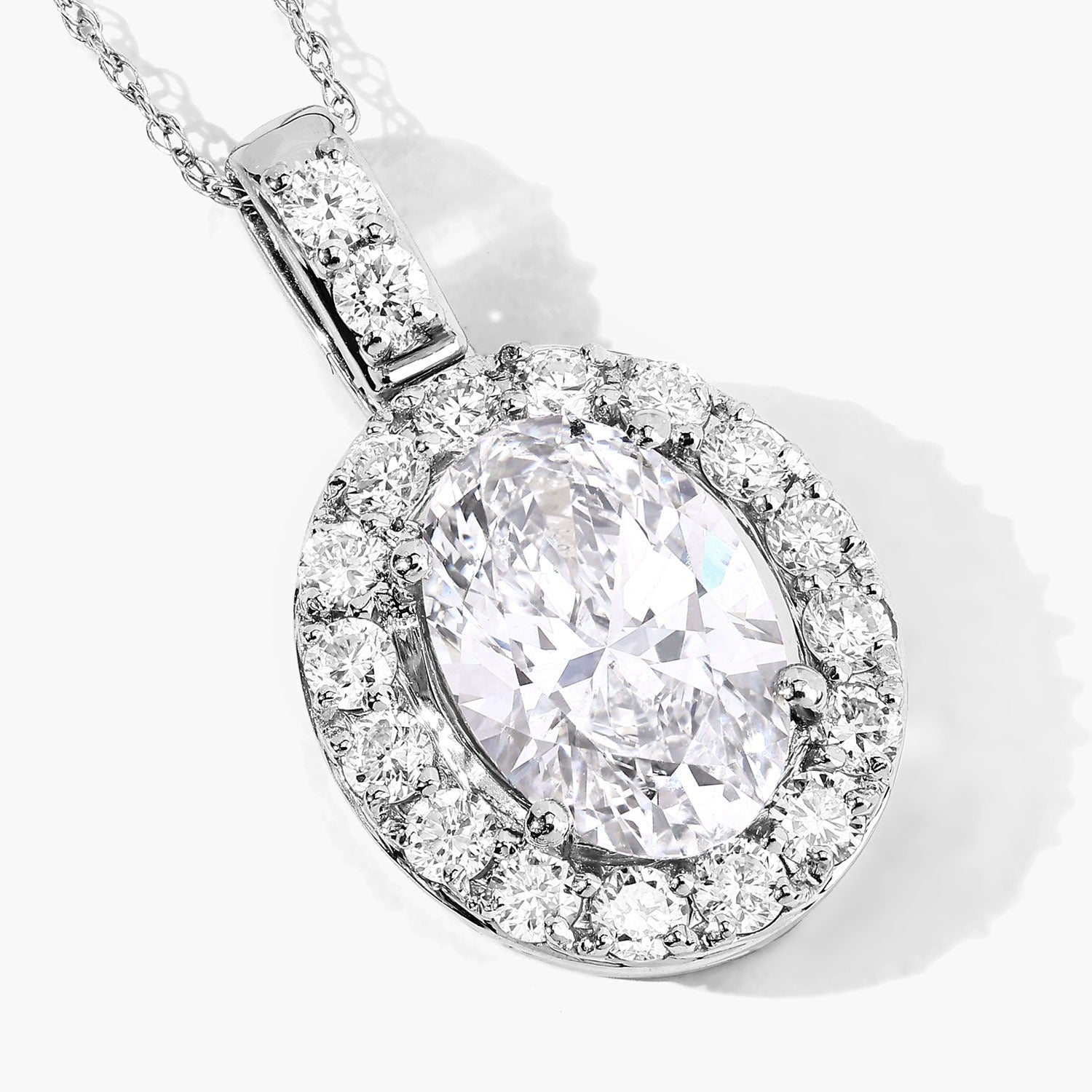 2.62 Ct Oval  Lab Grown Diamond Prong Platinum Halo Bridal Pendant