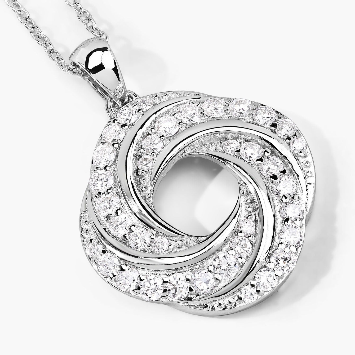 1 Cttw Round Lab Diamond Prong Plated Silver Swirl Love Knot Pendant Necklace