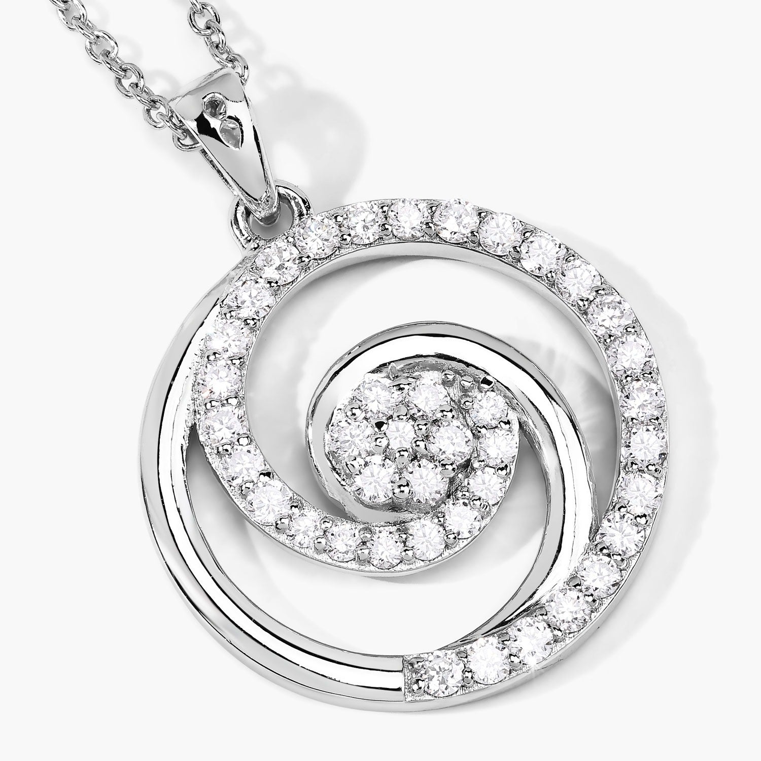 0.75 Cttw Round Lab Diamond Rhodium Plated Silver Spiral Galaxy Circle Pendant Necklace