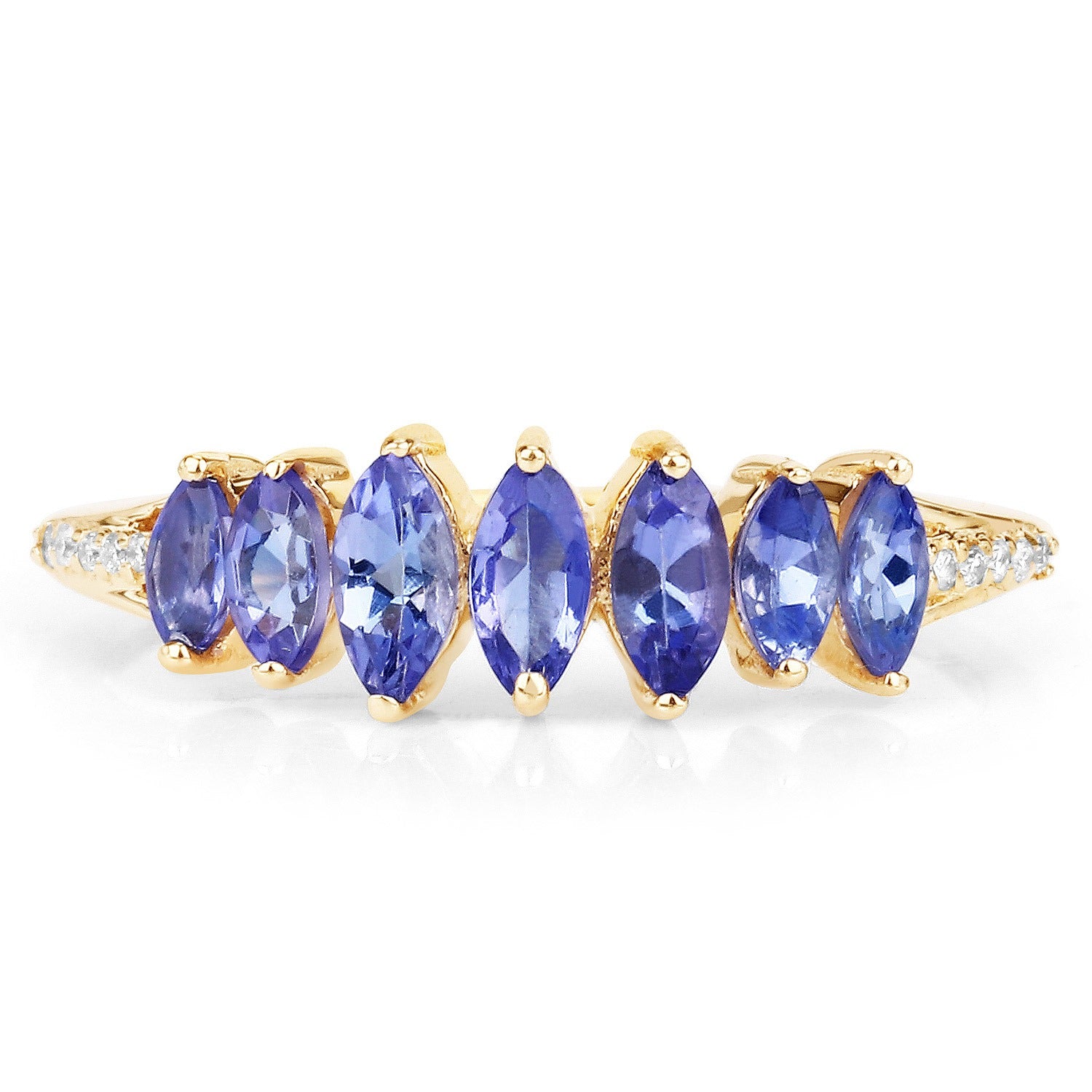 0.76 Ct Marquise Tanzanite and White Diamond Prong 14K Yellow Gold Statement Ring