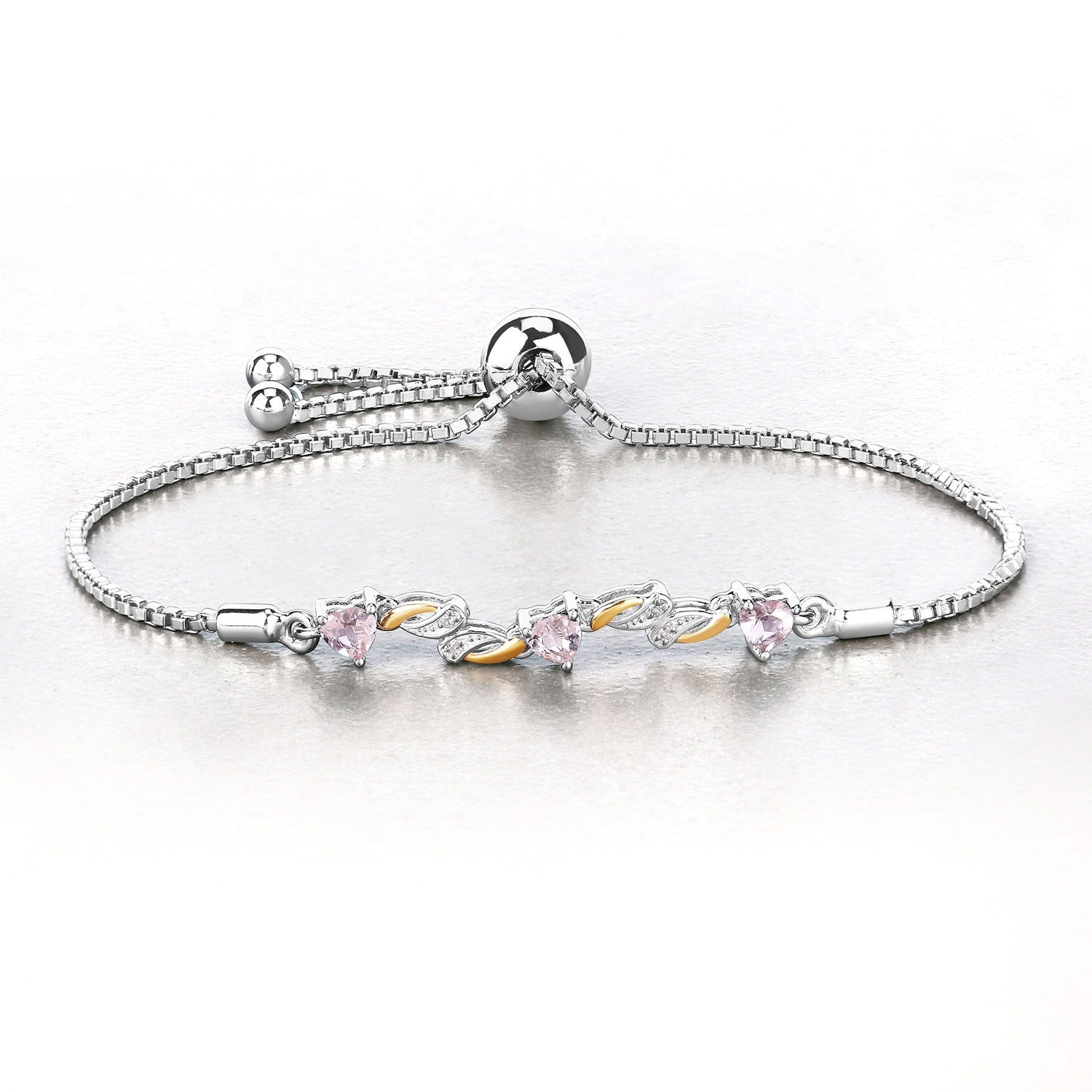 Genuine Morganite and White Sapphire Silver Heart Bracelet