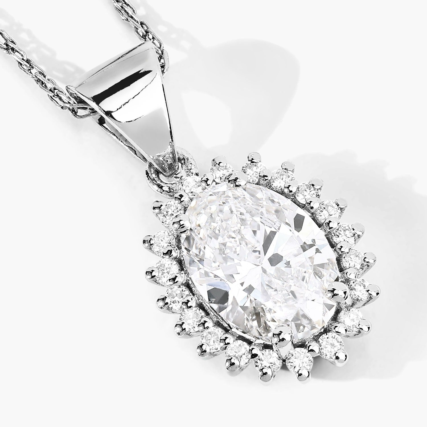 1.23 Ct Oval Lab Grown Diamond Bridal Floral Halo Platinum Pendant