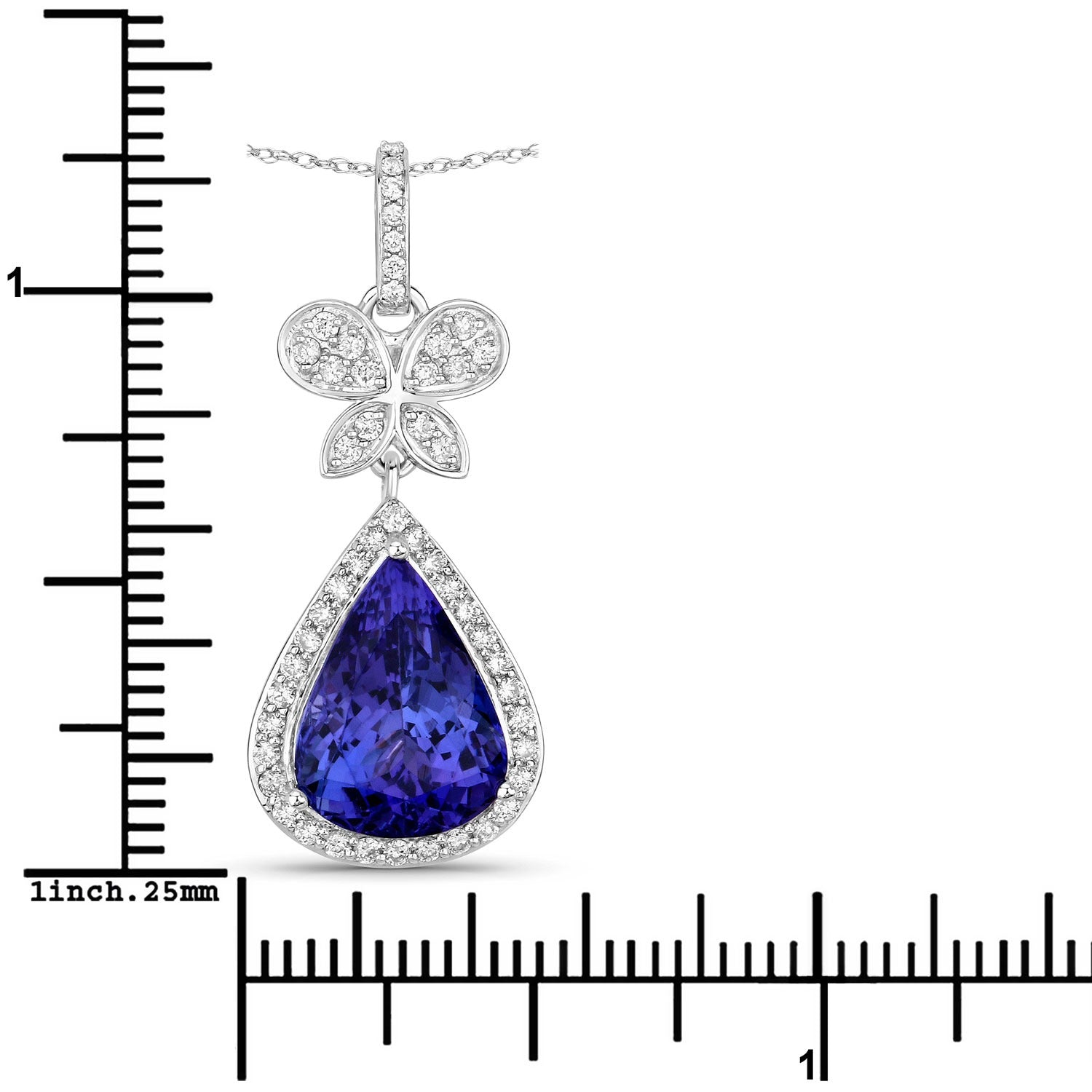 5.54 Ct Genuine Pear Tanzanite and Diamond 18K White Gold Statement Pendant