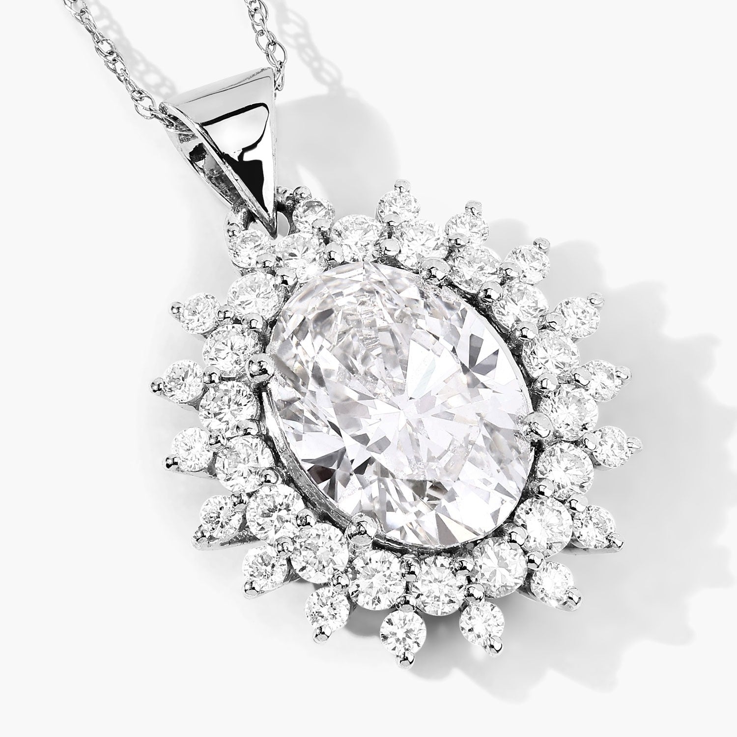 3.79 Ct Lab Grown Diamond Platinum Oval Floral Halo Bridal Pendant
