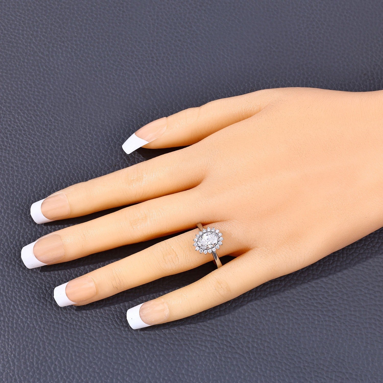 1.28 Ct Oval Lab Diamond Platinum Halo Bridal Floral Ring