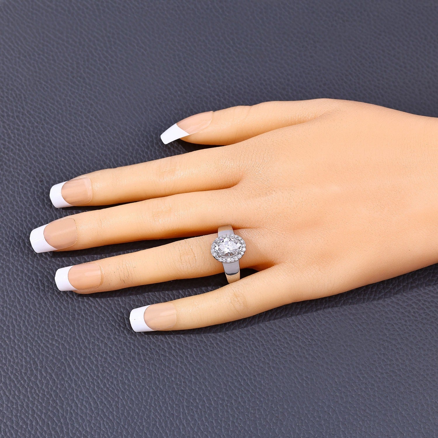 1.80 Ct Oval Lab Grown Diamond Thick Band Platinum Halo Bridal Ring