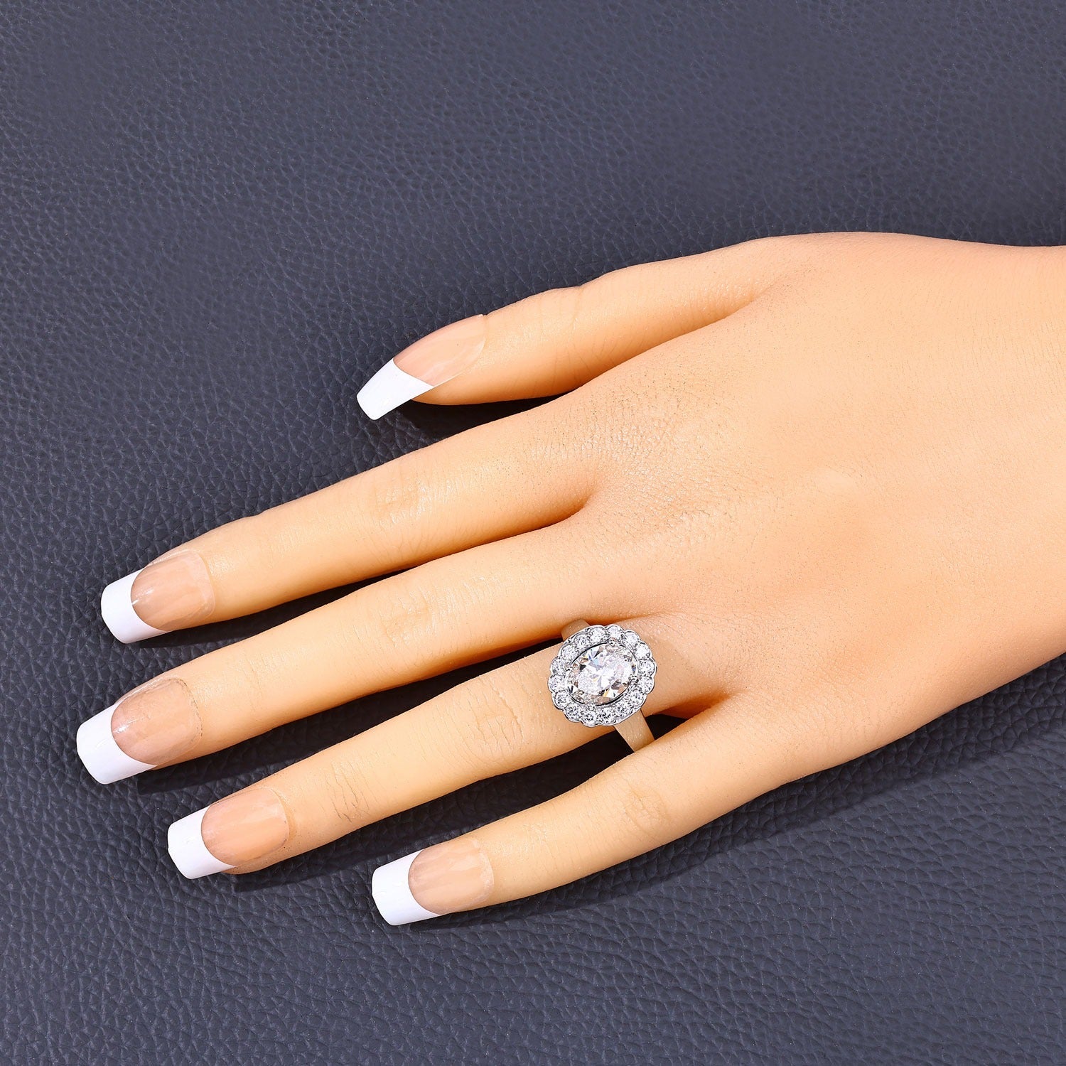 2.48 Ct Oval Lab Grown Diamond Platinum Floral Halo Bridal Ring