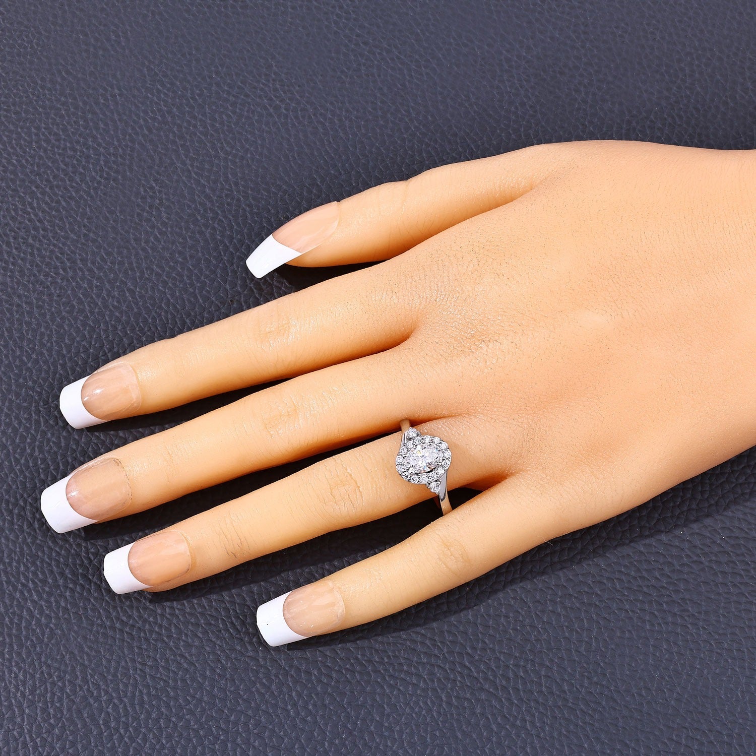 1.02 Ct Oval Lab Grown Diamond Platinum Halo Bypass Bridal Ring