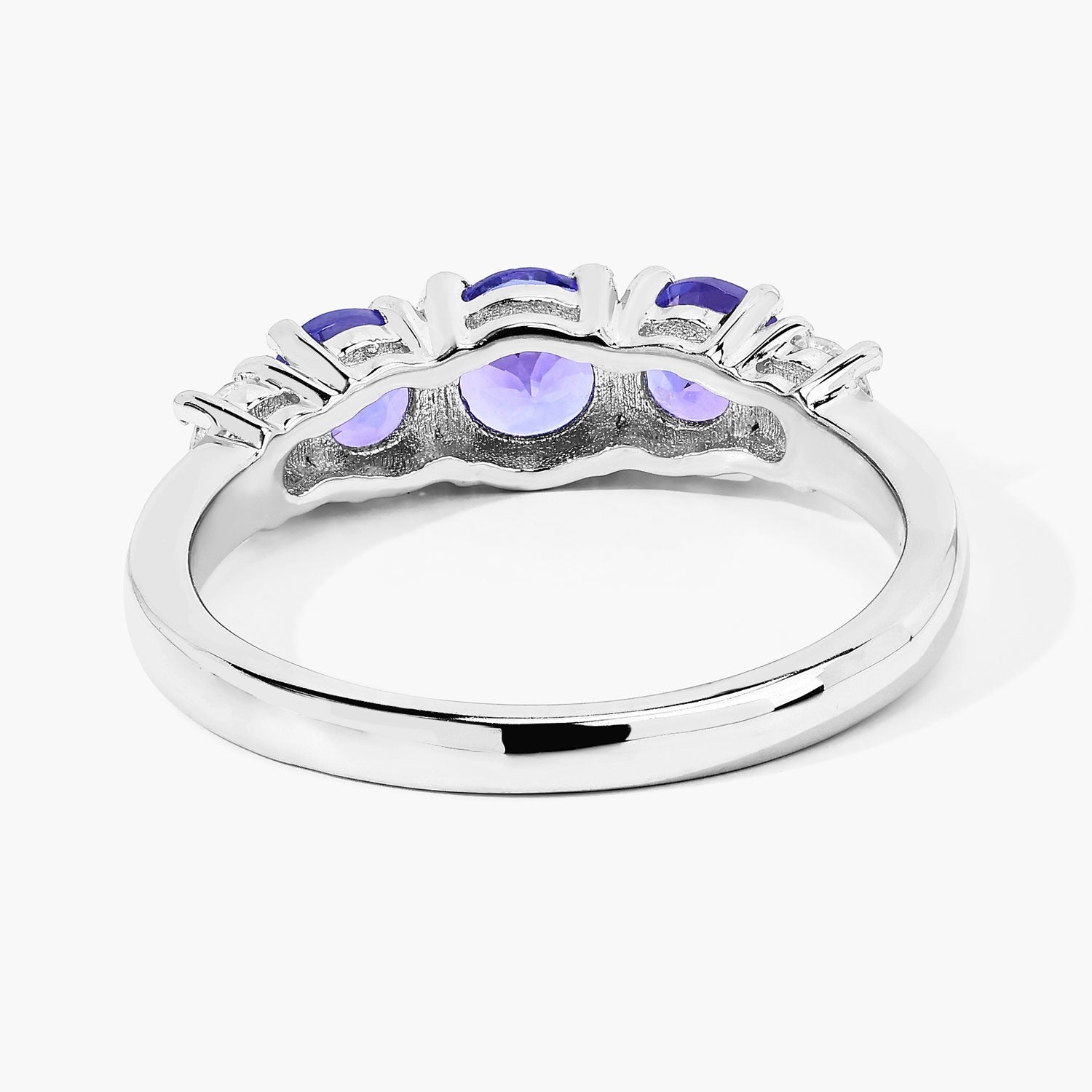0.93 Ct Round Violet Tanzanite & Lab Diamond Prong Silver Five Stone Eternity Ring