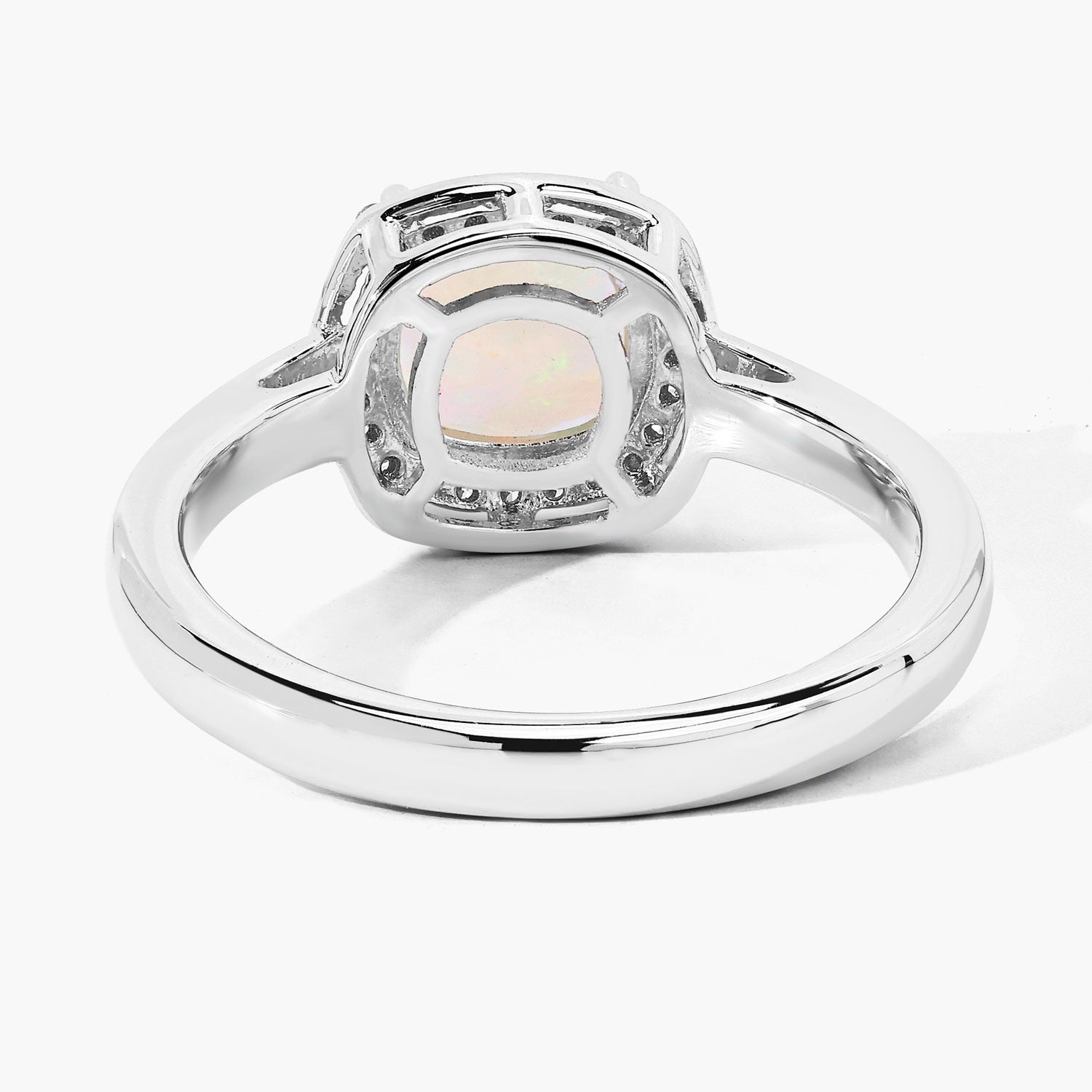 0.80 Ct Cushion Ethiopian Opal & Lab Diamond Prong Sterling Silver Halo Ring