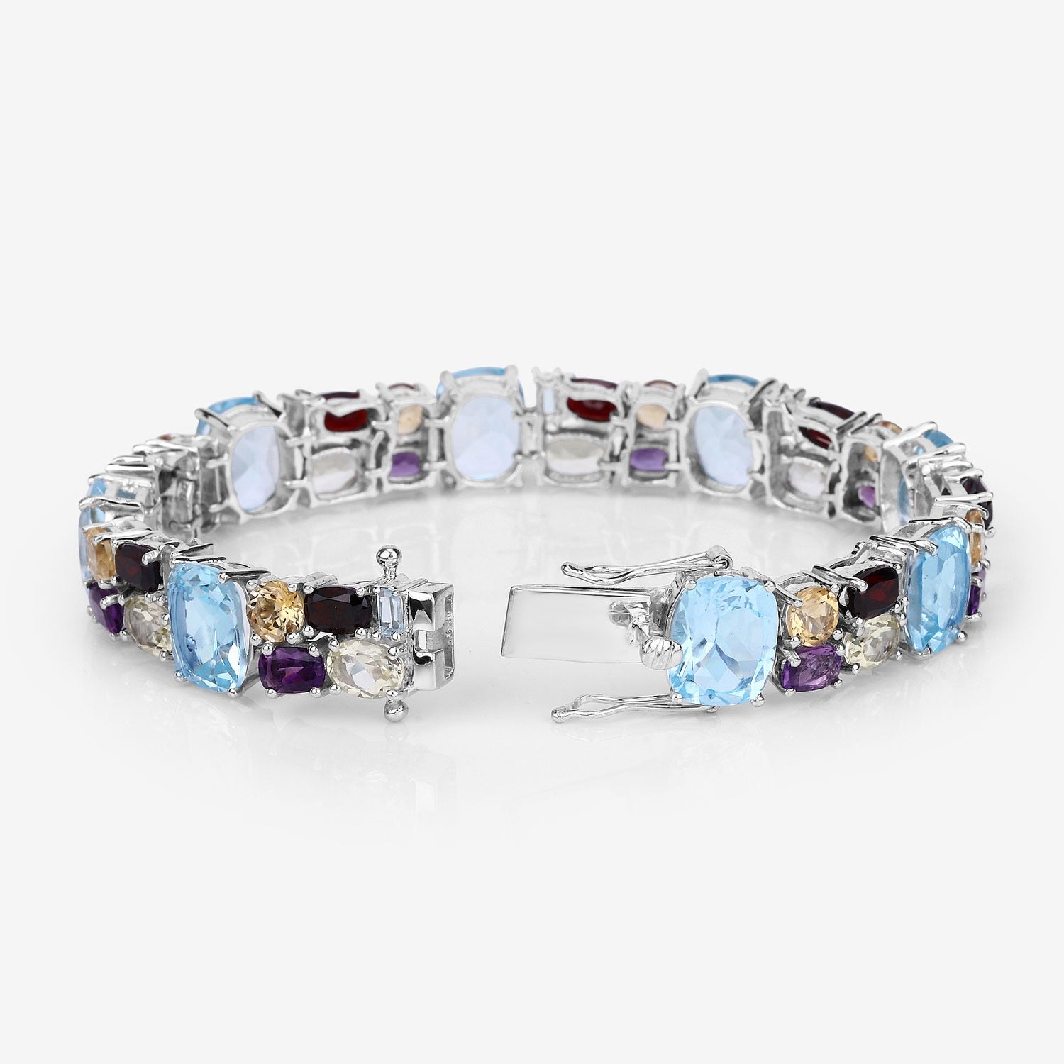 51.36 Ct Multi-Gemstone Prong 925 Sterling Silver Tennis Bracelet