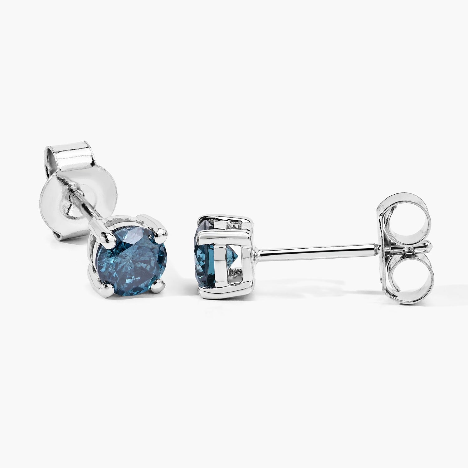 0.73 Cttw Round Teal Blue Diamond 14K Gold Solitaire Stud Earrings