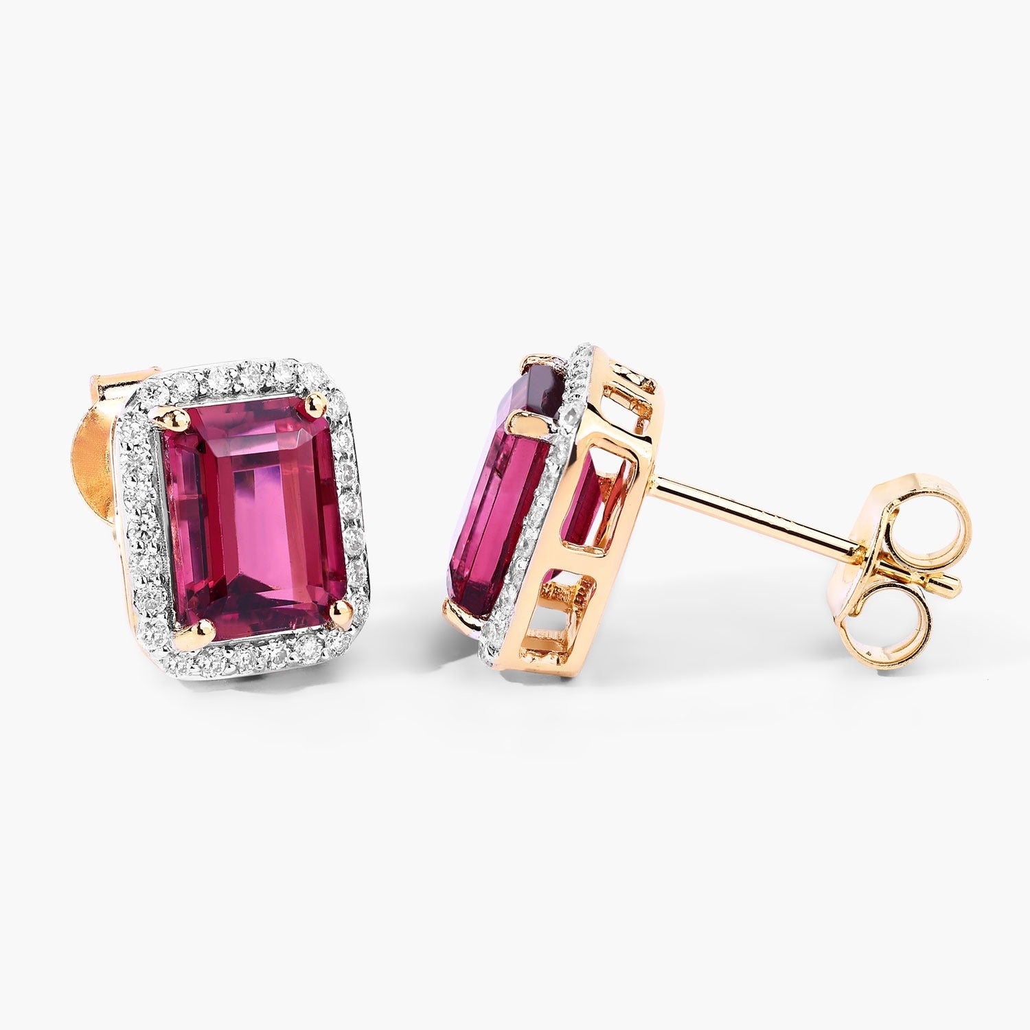 Rubellite and White Diamond 14K White Gold Earrings