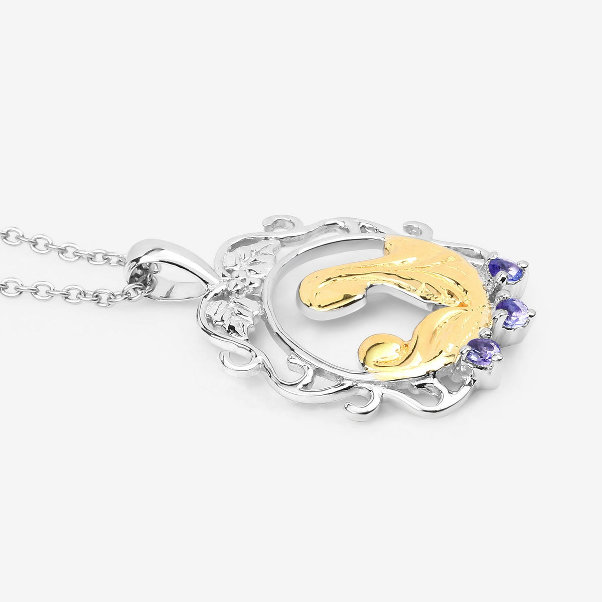 Round Violet Tanzanite Prong Silver Pendant Necklace