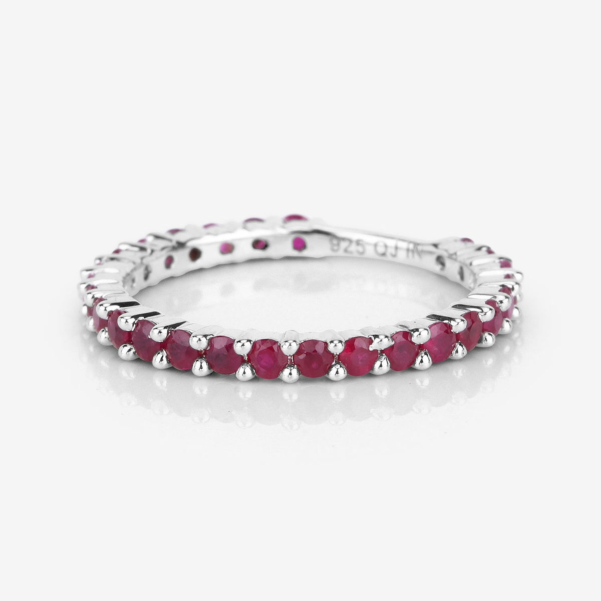 1.04 Cttw Round Pink Natural Ruby Rhodium Over 925 Sterling Silver Eternity Ring