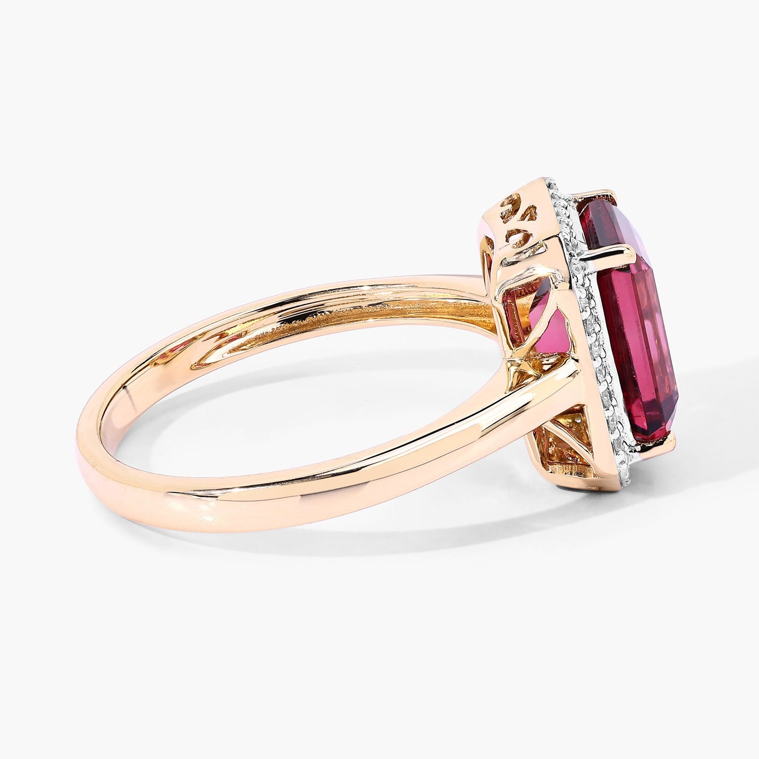 Red Genuine Rubellite and White Diamond 14K Gold Octagon Halo Ring Fine Color Jewels