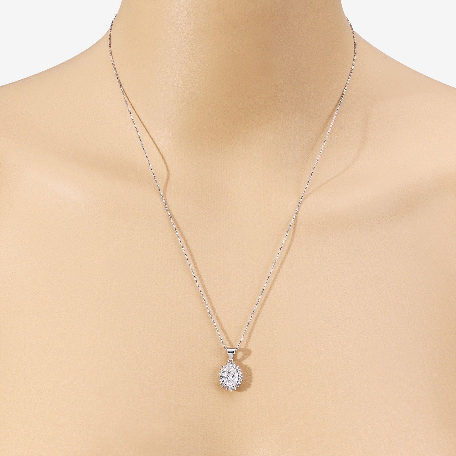 1.23 Ct Oval Lab Diamond Platinum Floral Bridal Halo Pendant