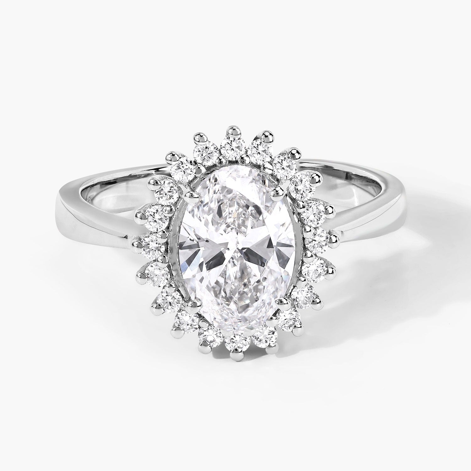 1.81 Carat Lab Diamond Oval Platinum Bridal Halo Floral Ring
